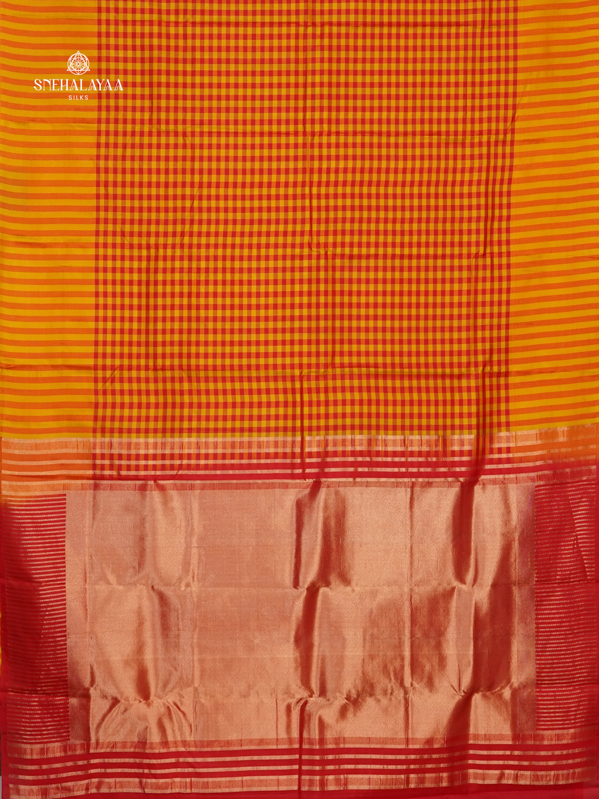 Orange Checks Kanjivaram Silk Saree
