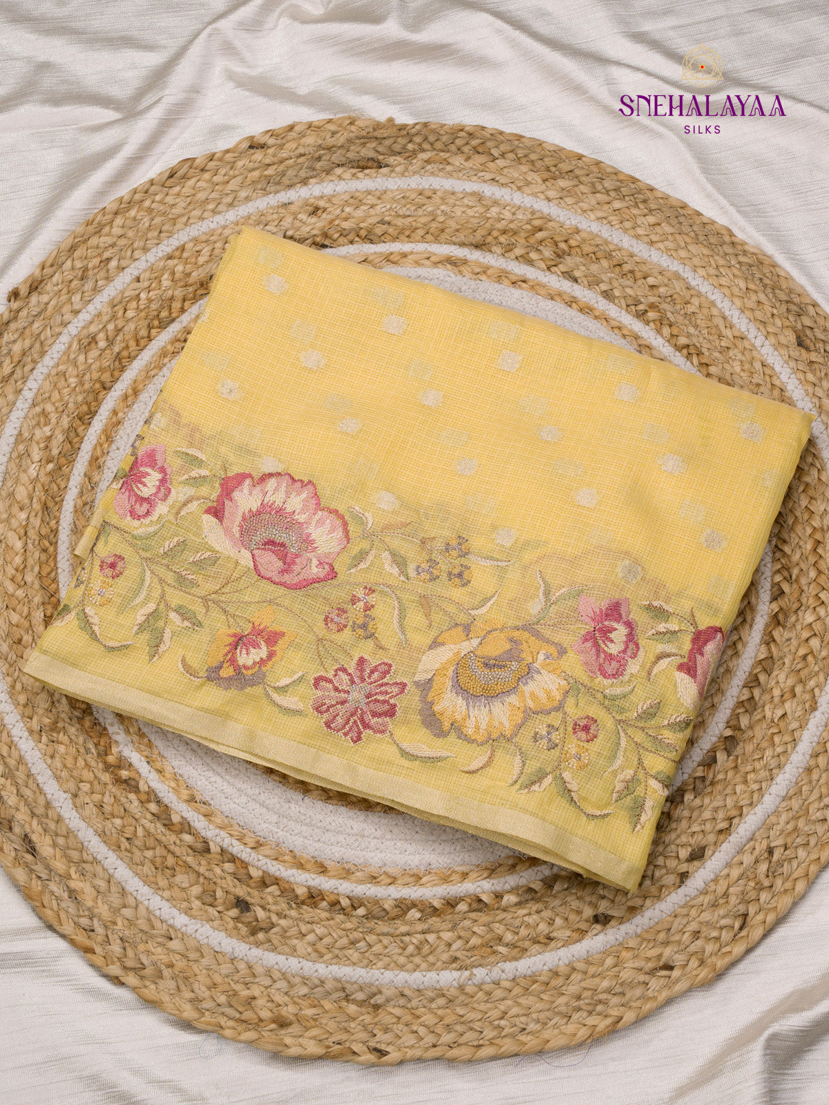 Yellow Kota Embroidery Saree