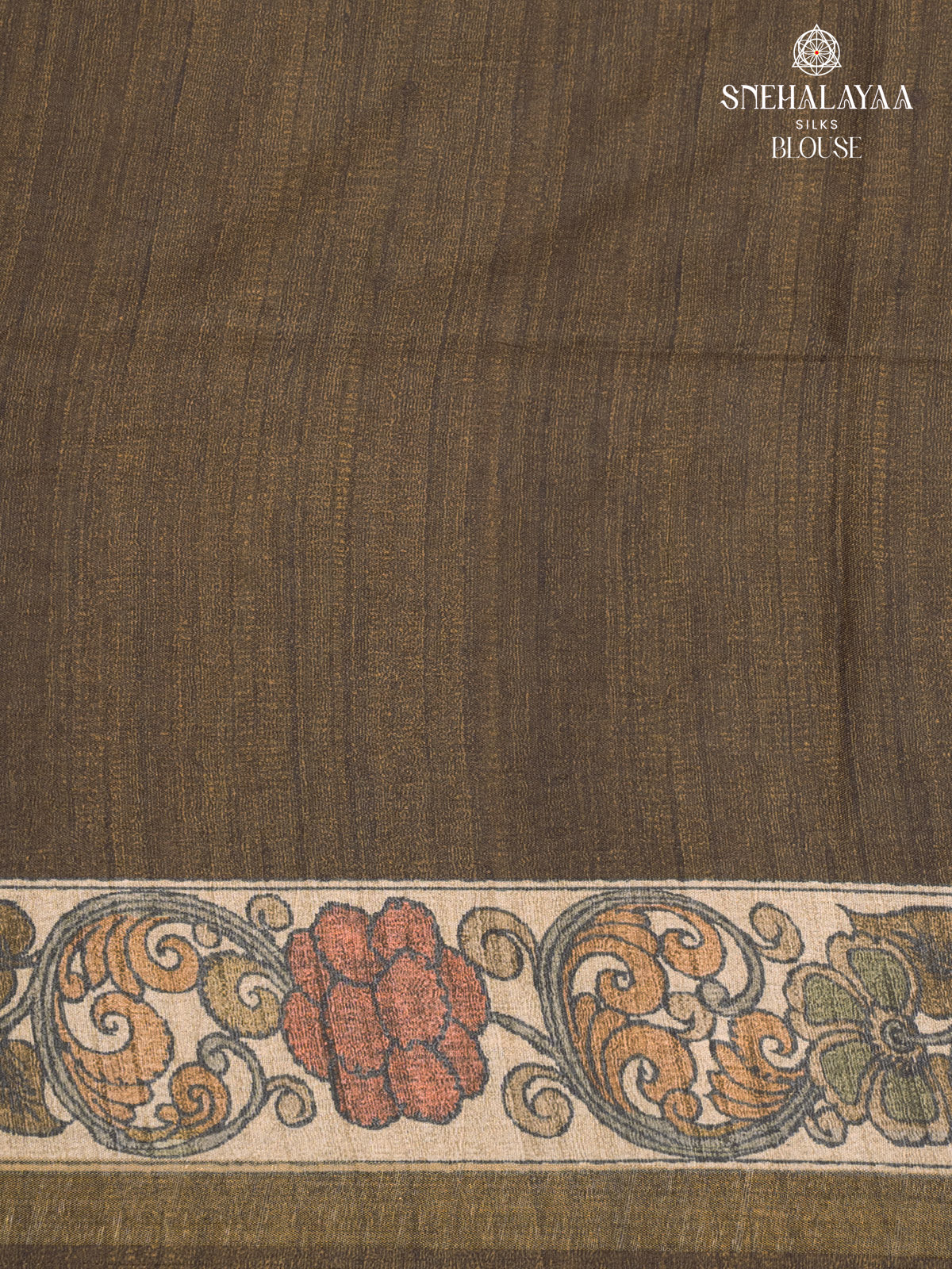 Brown Printed Tussar Saree