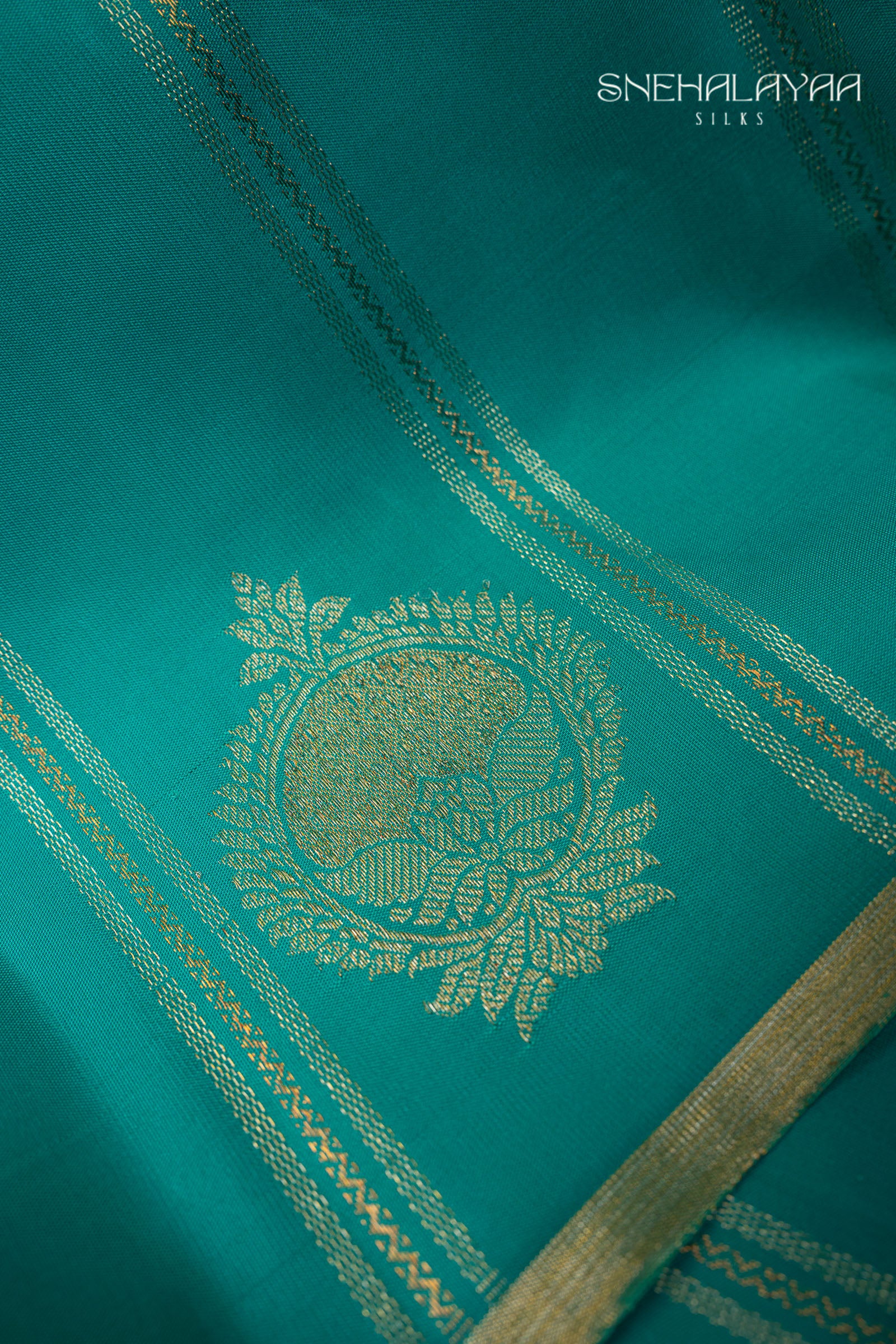 Teal Blue Kancheevaram Silk Saree