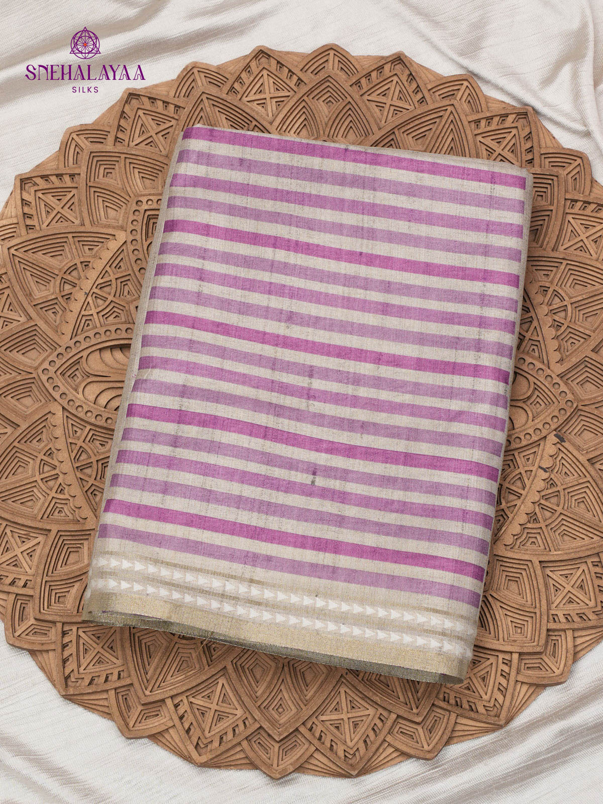 Purple Printed Tussar Saree