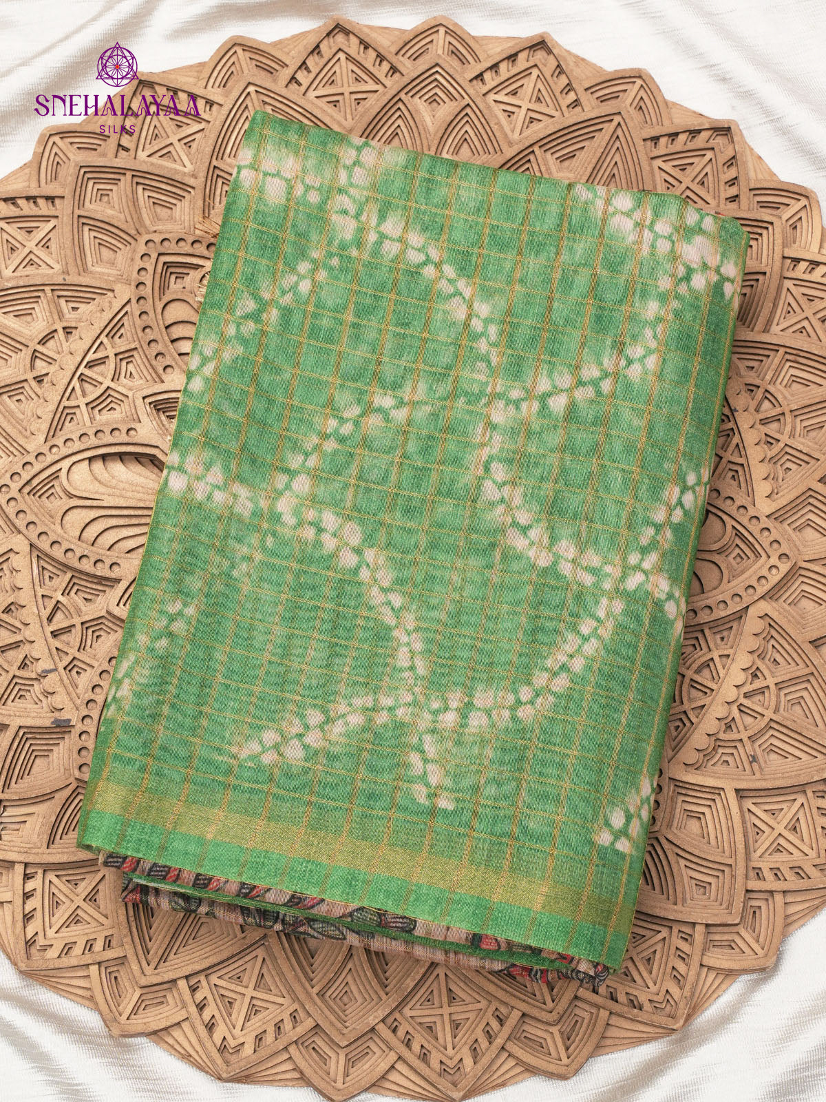 Green Madhubani Printed Saree