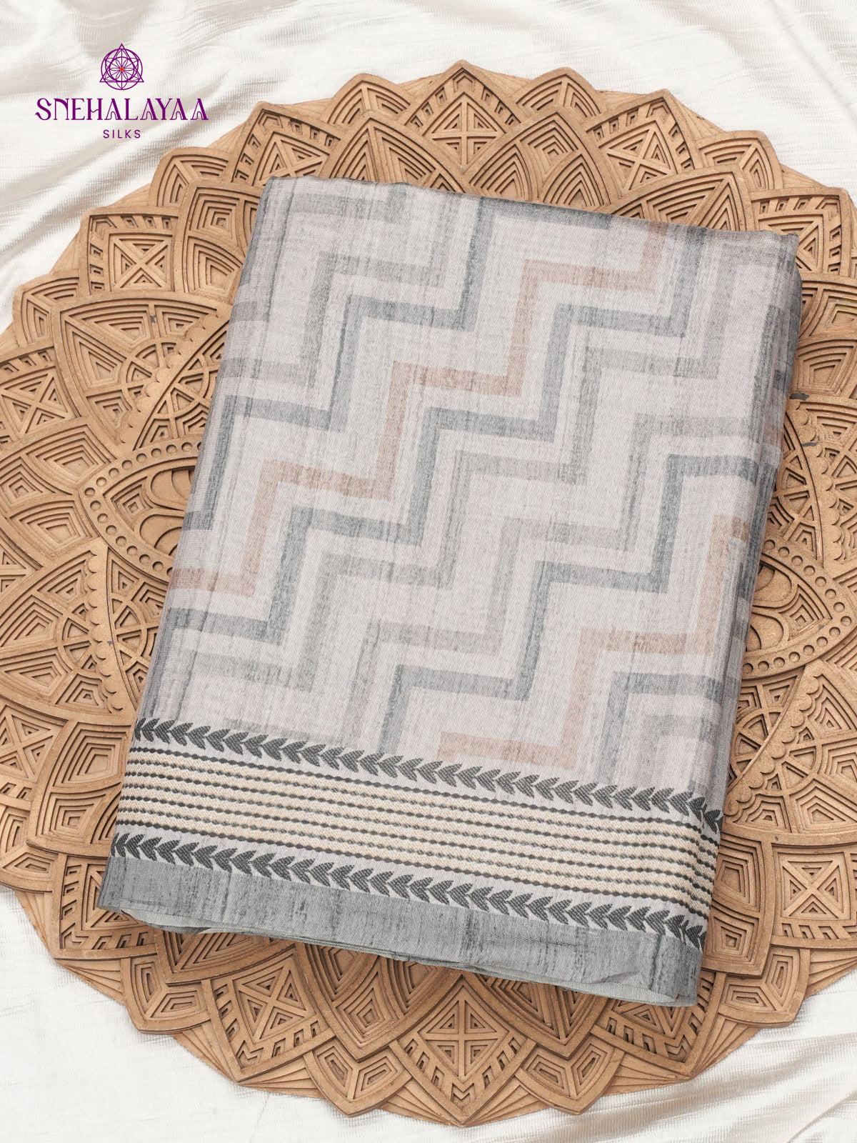 Grey Tussar Embroidery Saree