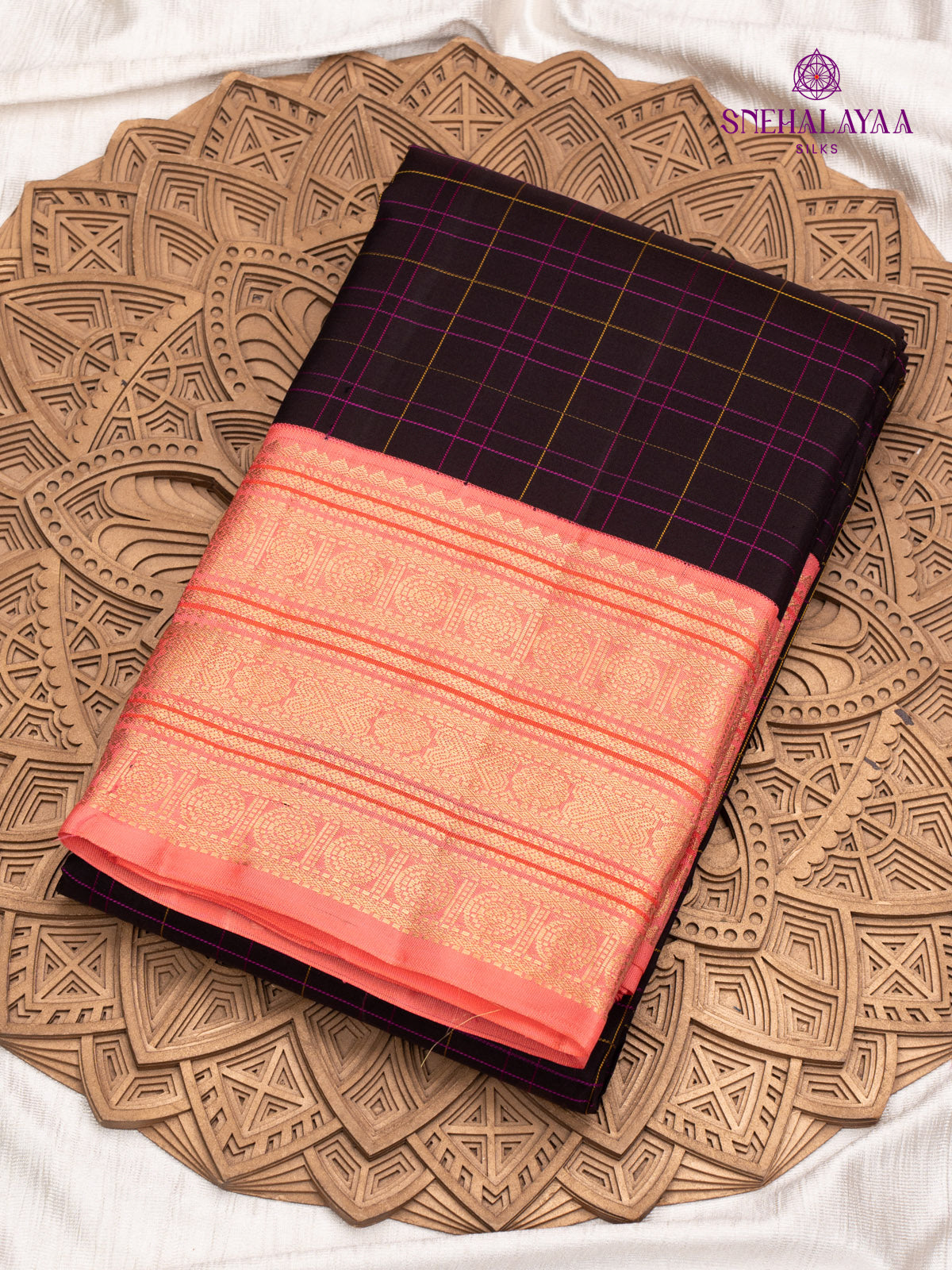 Chocolate Brown Korvai Kanjivaram Silk Saree