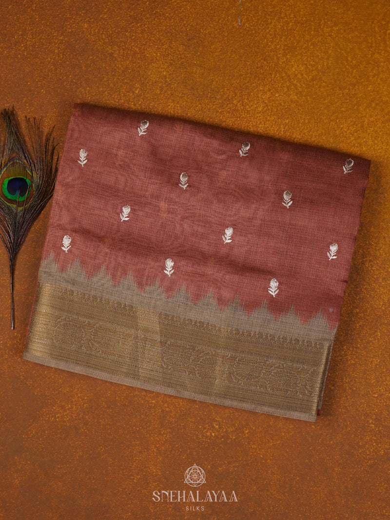 Brown Munga Tussar Saree
