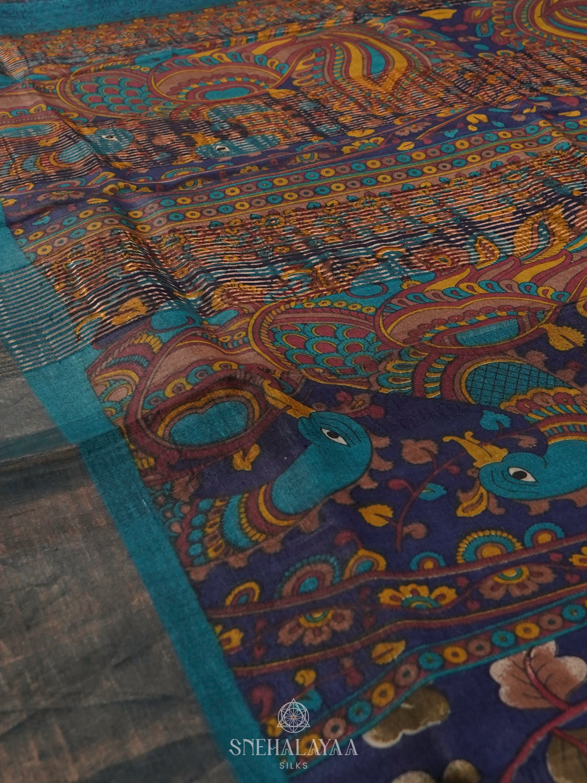 Navy Blue Tussar Saree