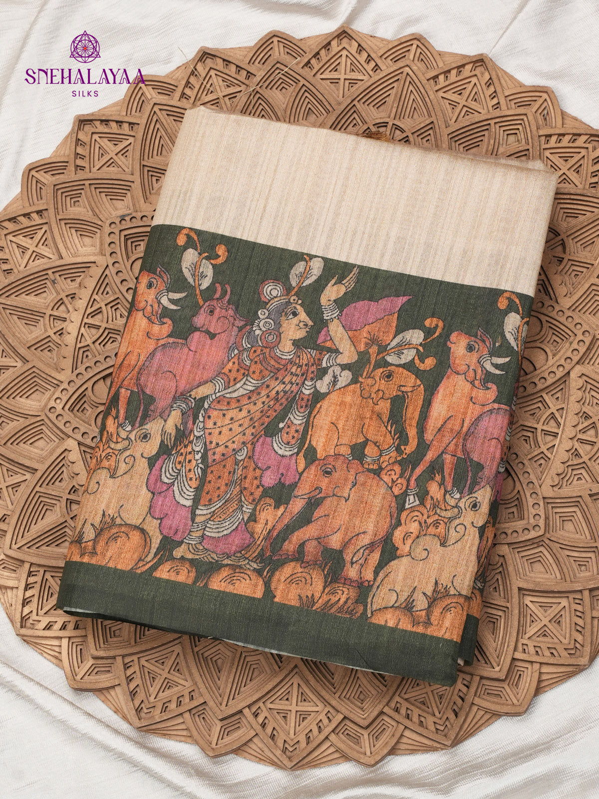 Cream Kalamkari Tussar Saree