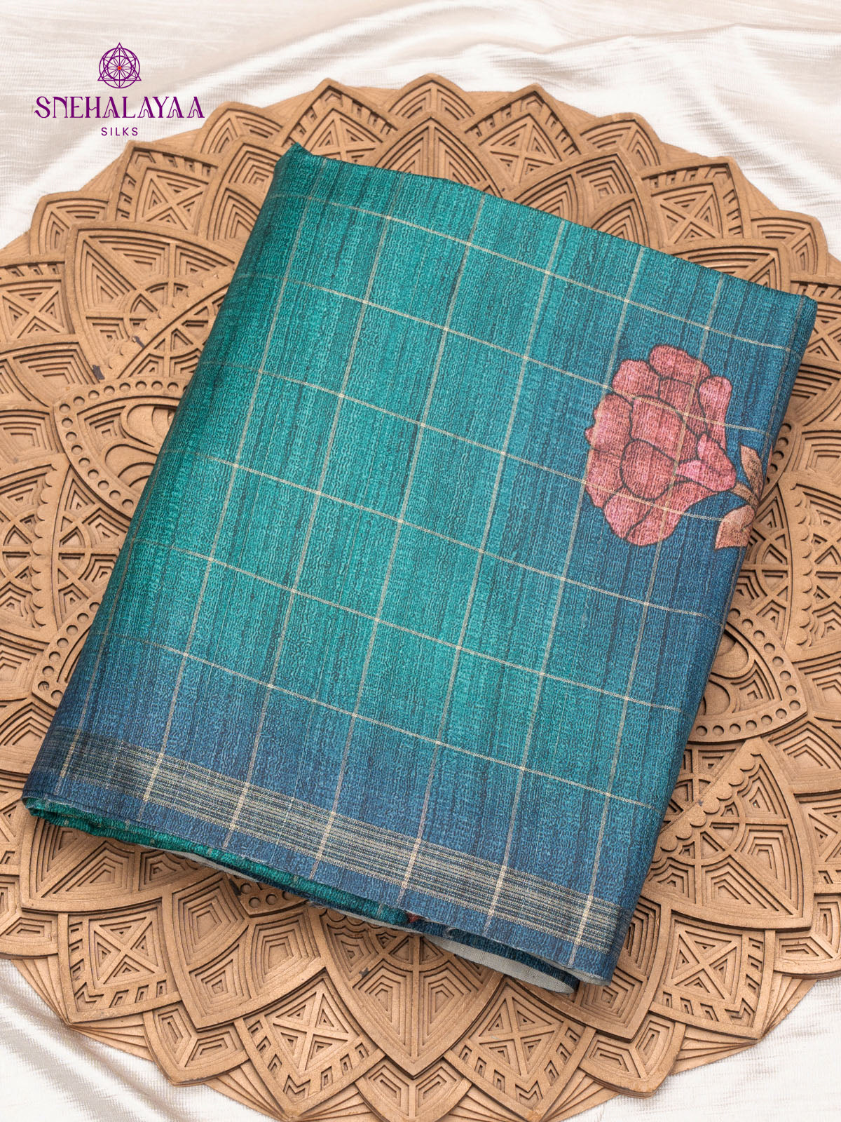 Teal Blue Jute Saree
