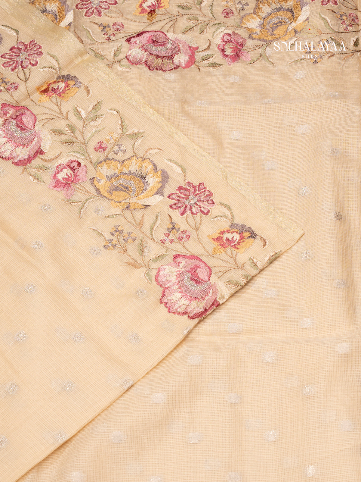Cream Kota Embroidery Saree