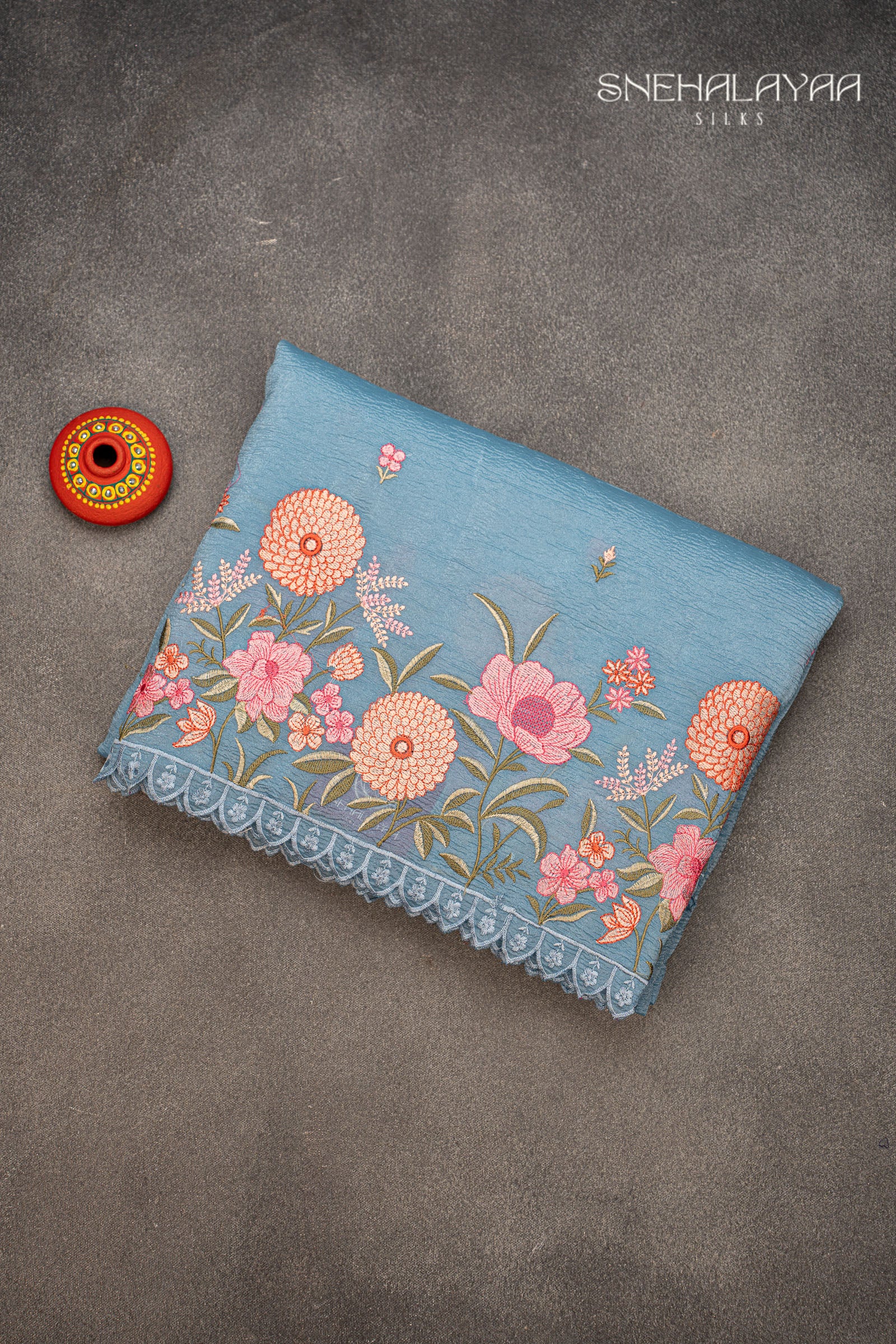 Cerulean Blue Crush Tissue Saree