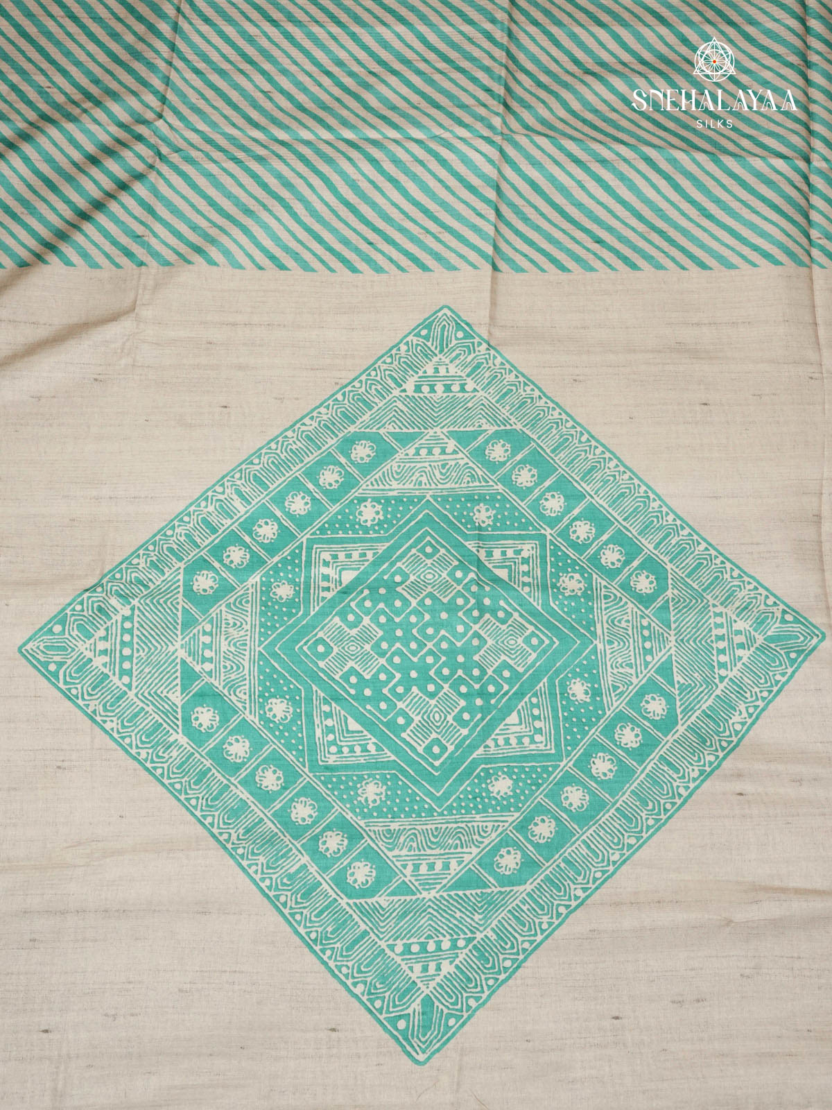 Off White Printed Tussar Saree