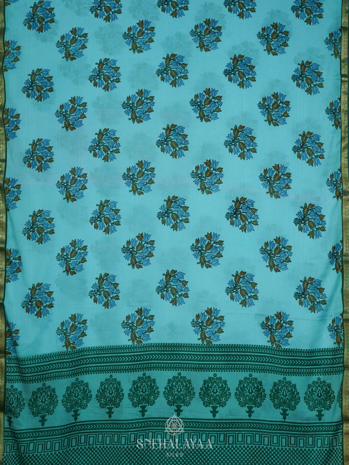 Blue Printed Mysore Silk Saree