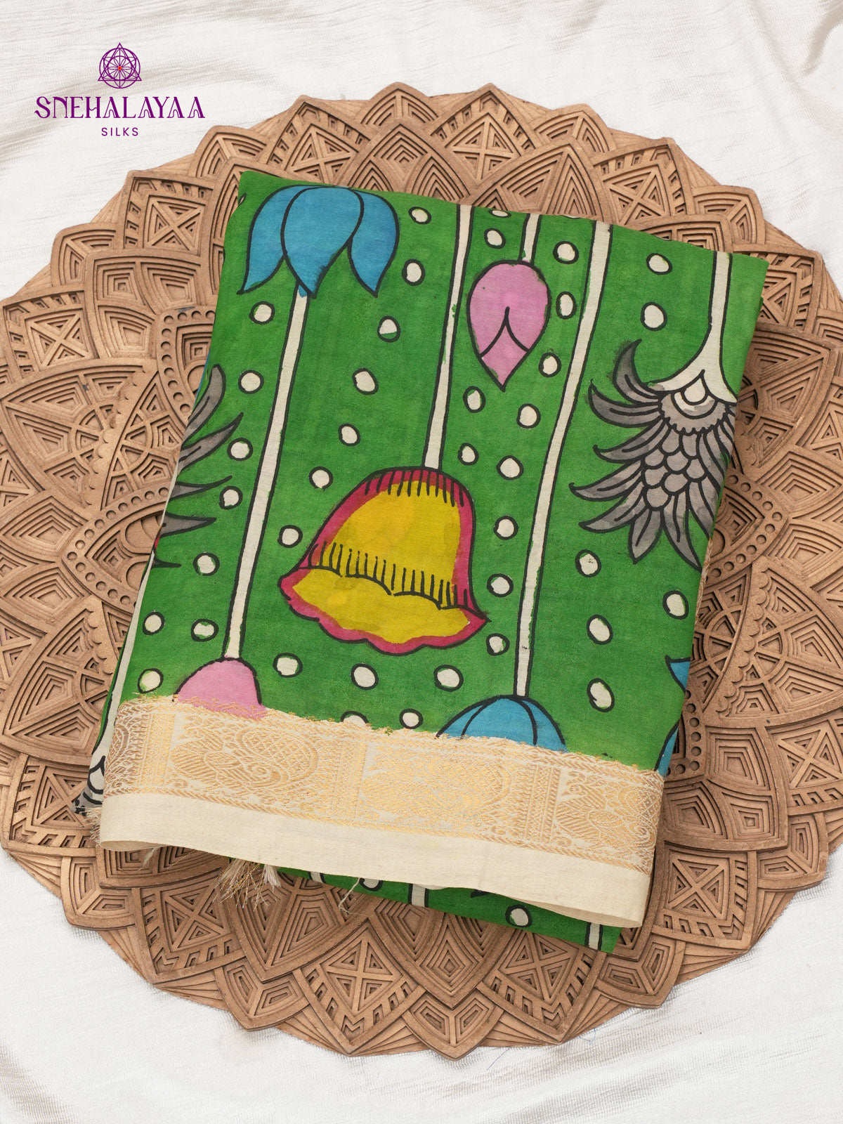 Green Kalamkari Hand Painted Saree