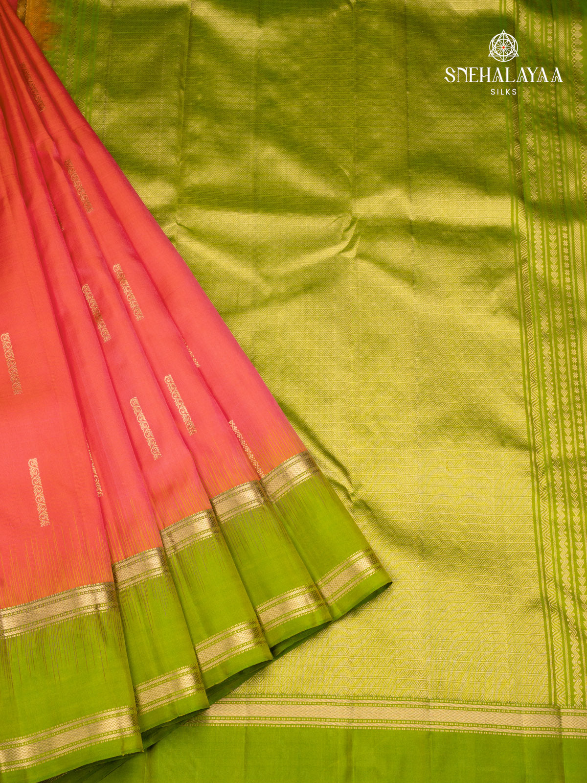 Coral Pink Kanjivaram Silk Saree