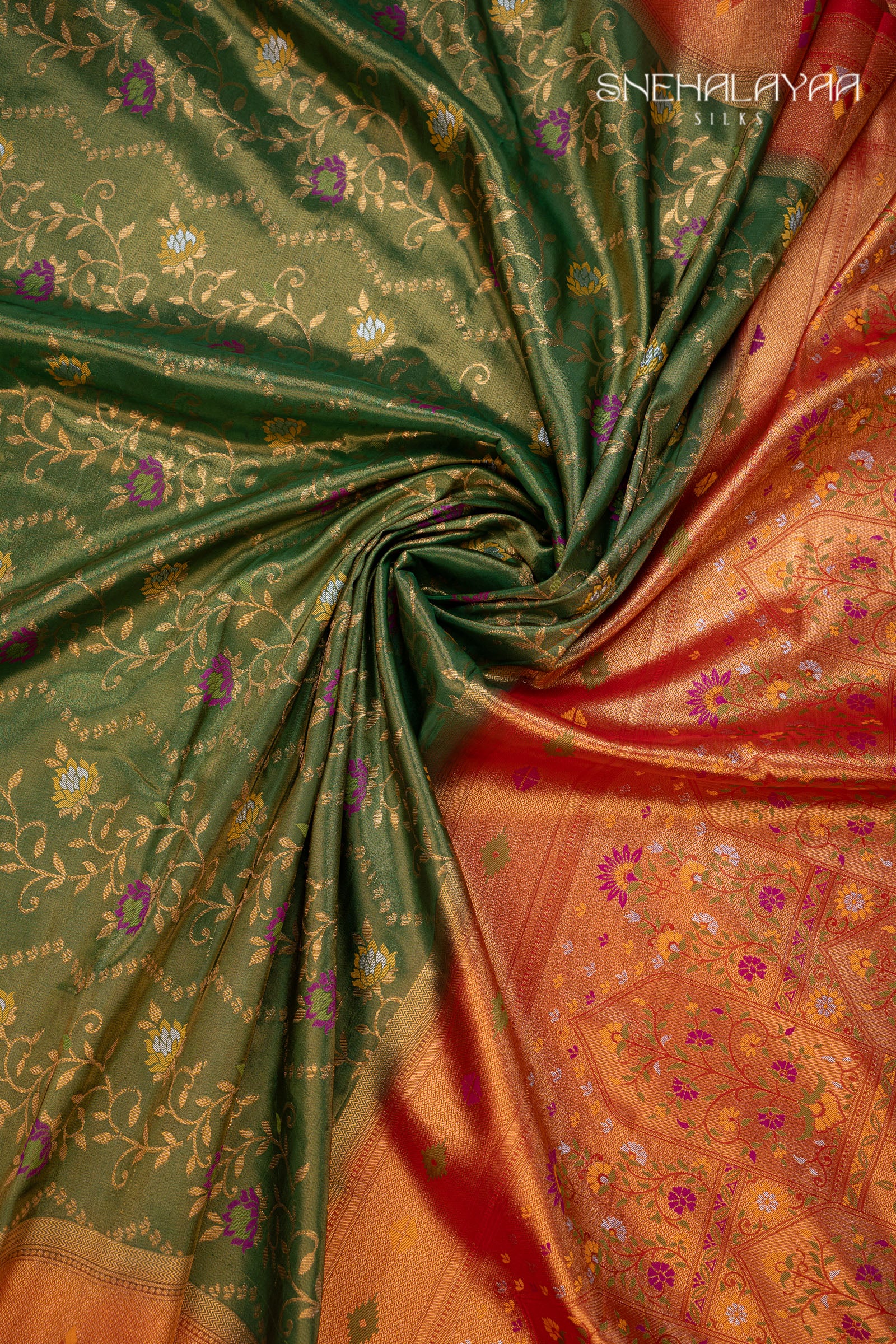 Pear Green Semi Banaras Tissue Saree