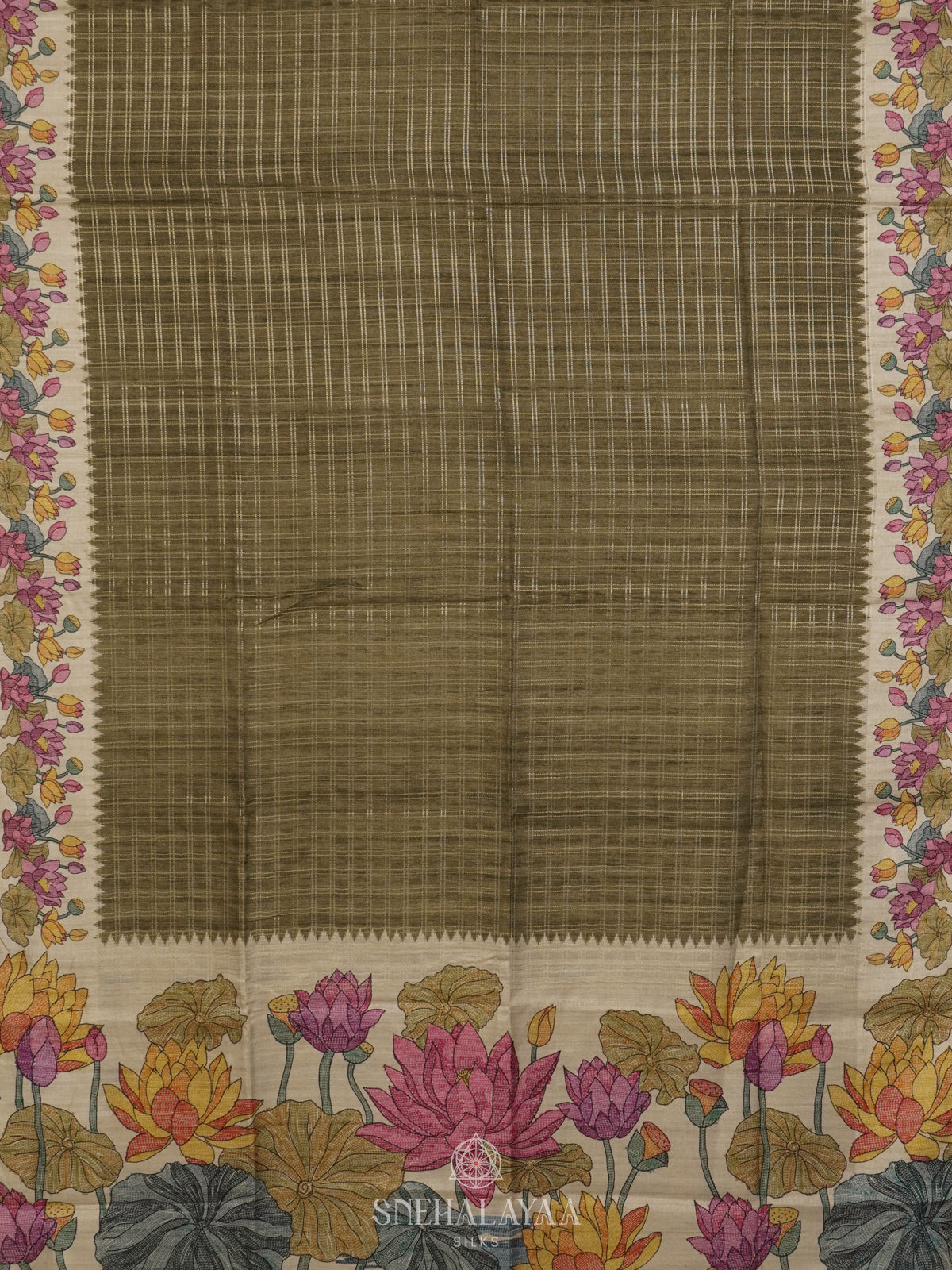 Olive Green Tussar Saree