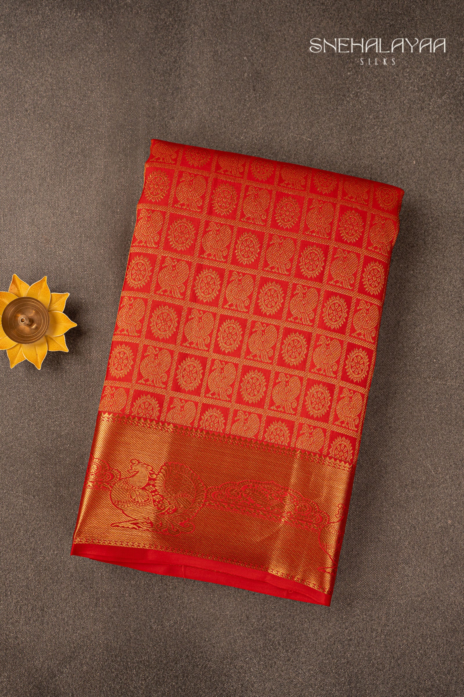 Vermilion Red Kancheevaram Silk Saree