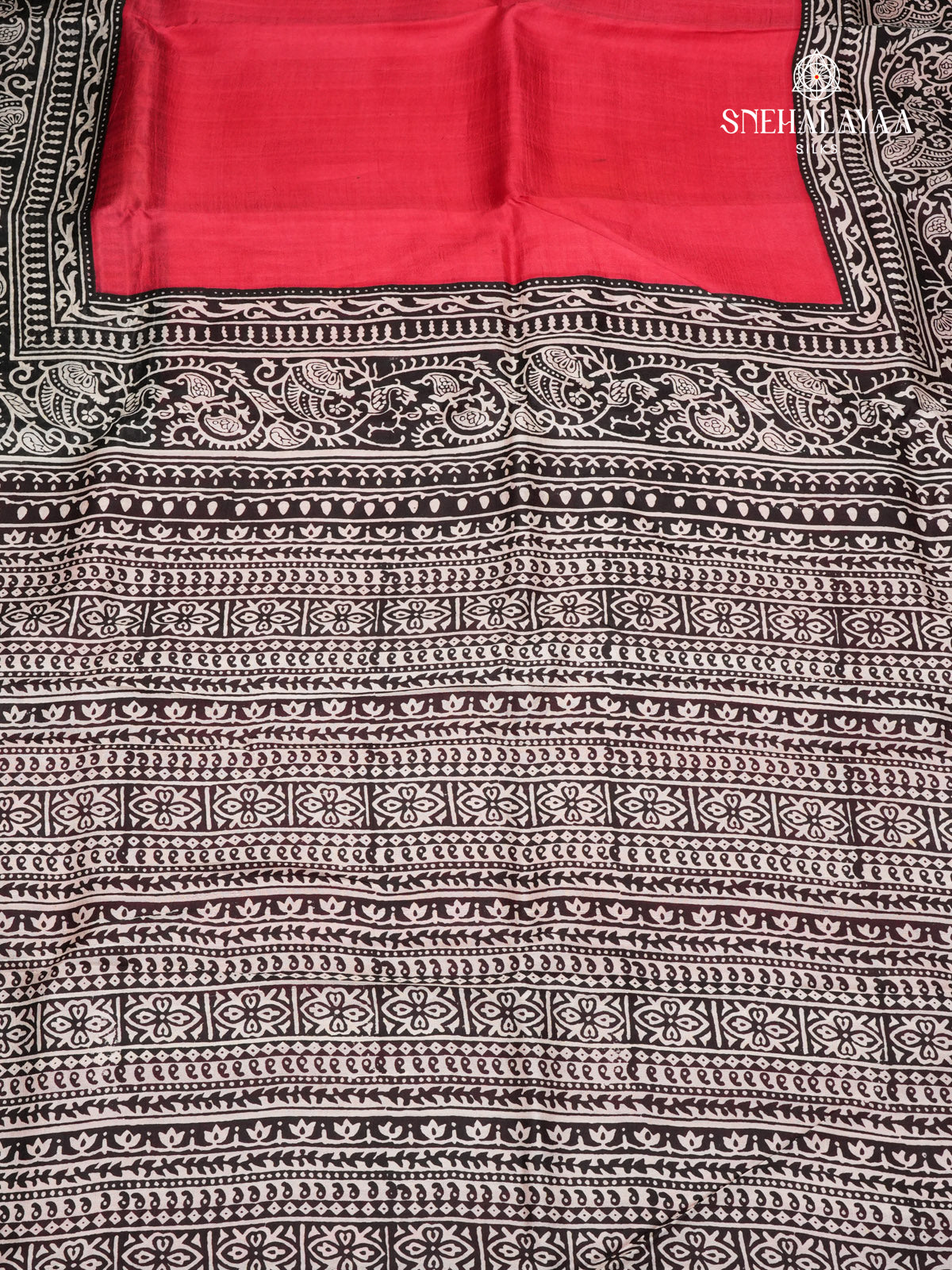 Red Tussar Silk Saree