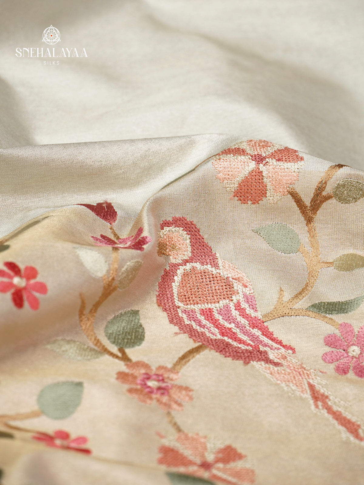 White Tissue Embroidery Saree