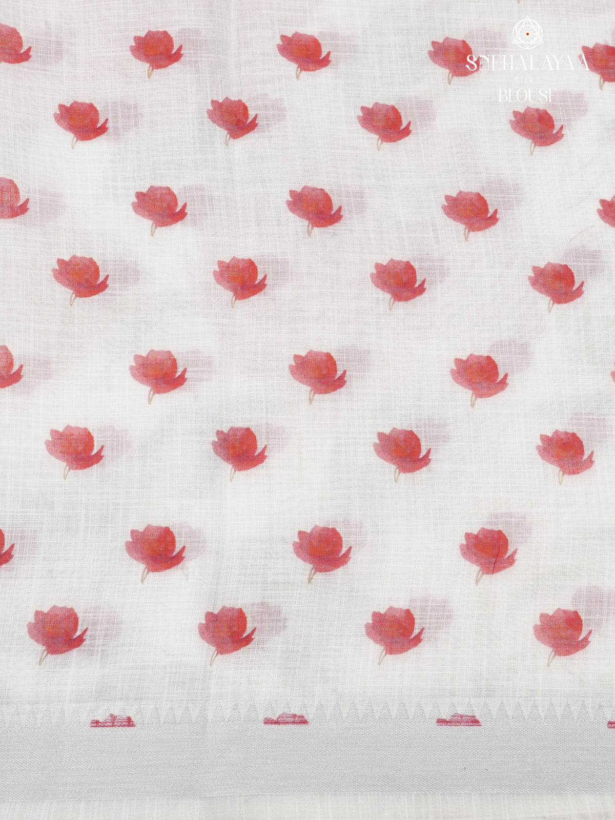 Off White Printed Linen Saree