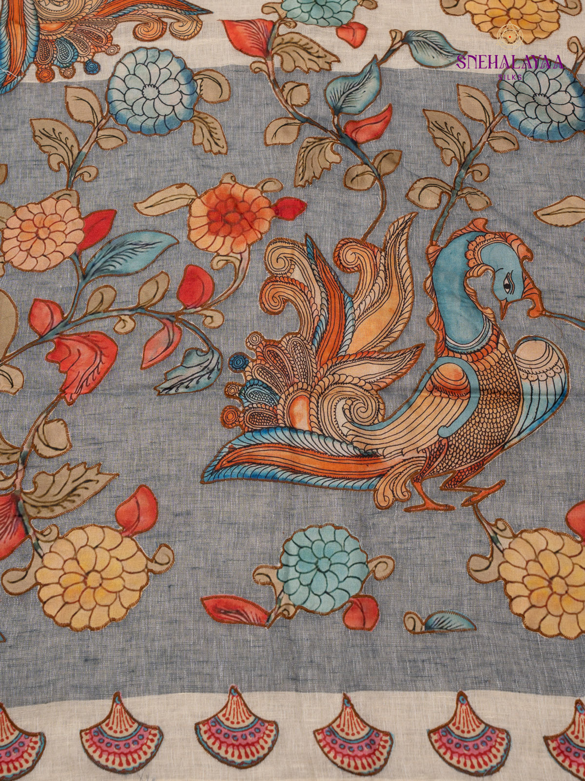 Off White Linen Embroidery Saree