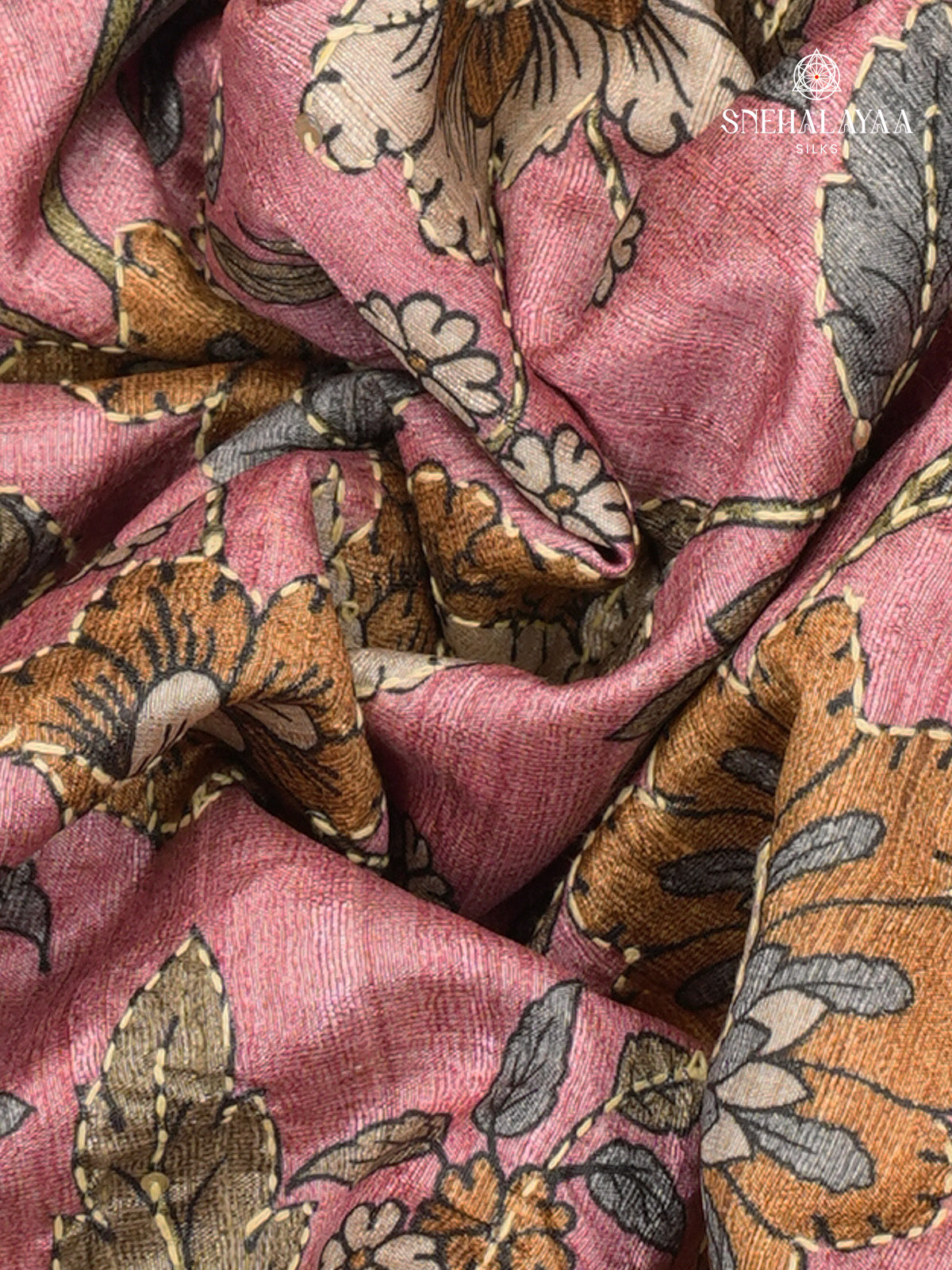 Pastel Pink Tussar Embroidery Saree