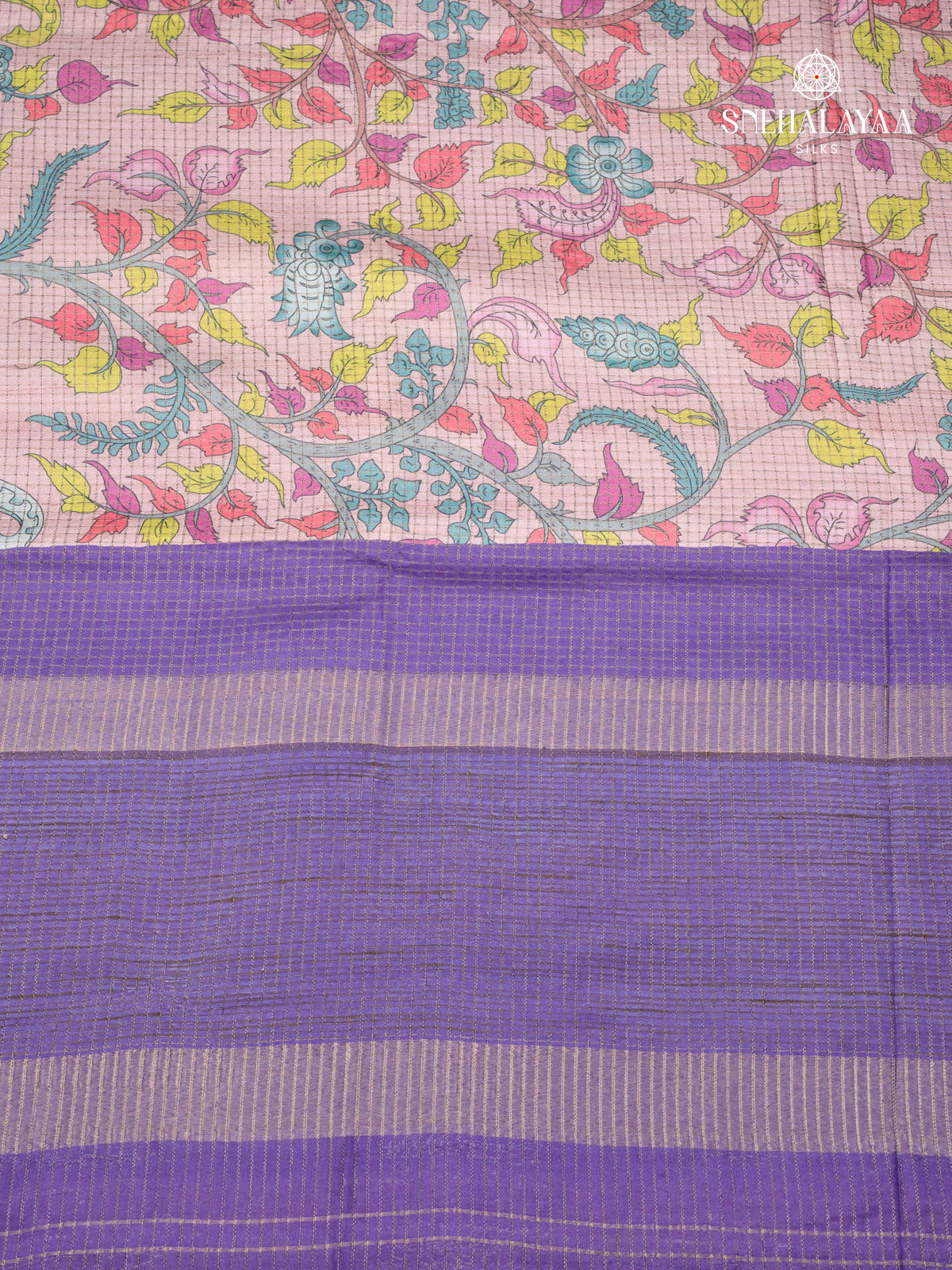 Peach Printed Tussar Saree