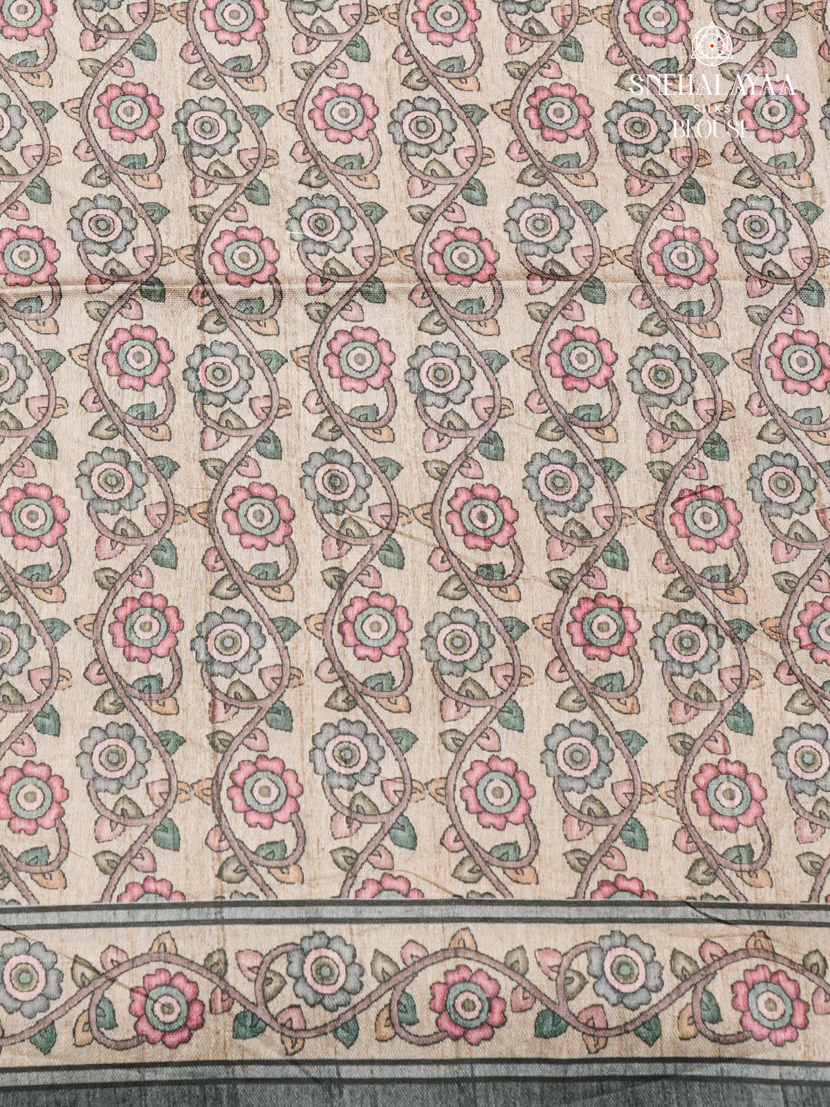 Grey Tussar Embroidery Saree