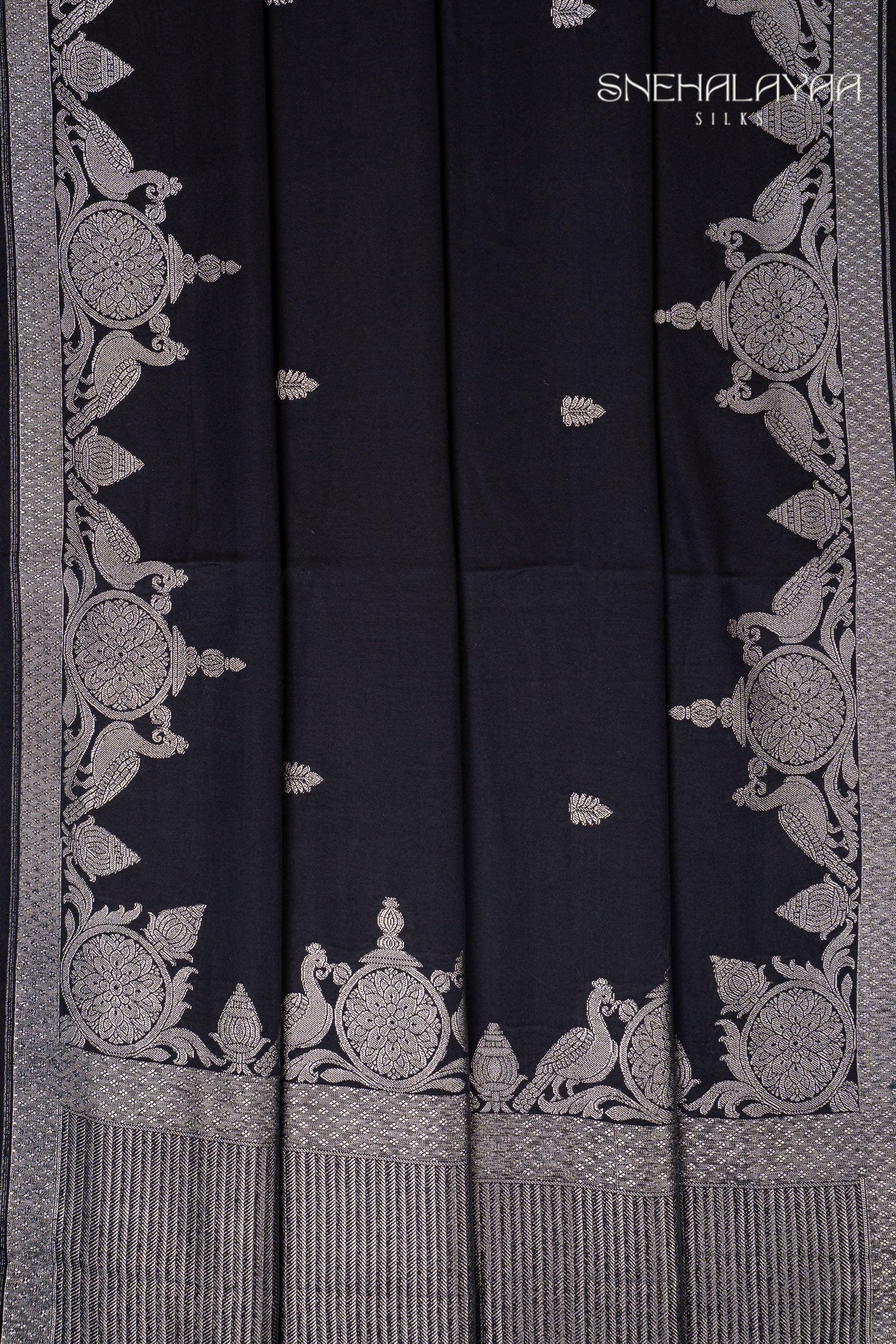 Denim Blue Satin Banaras Silk Saree