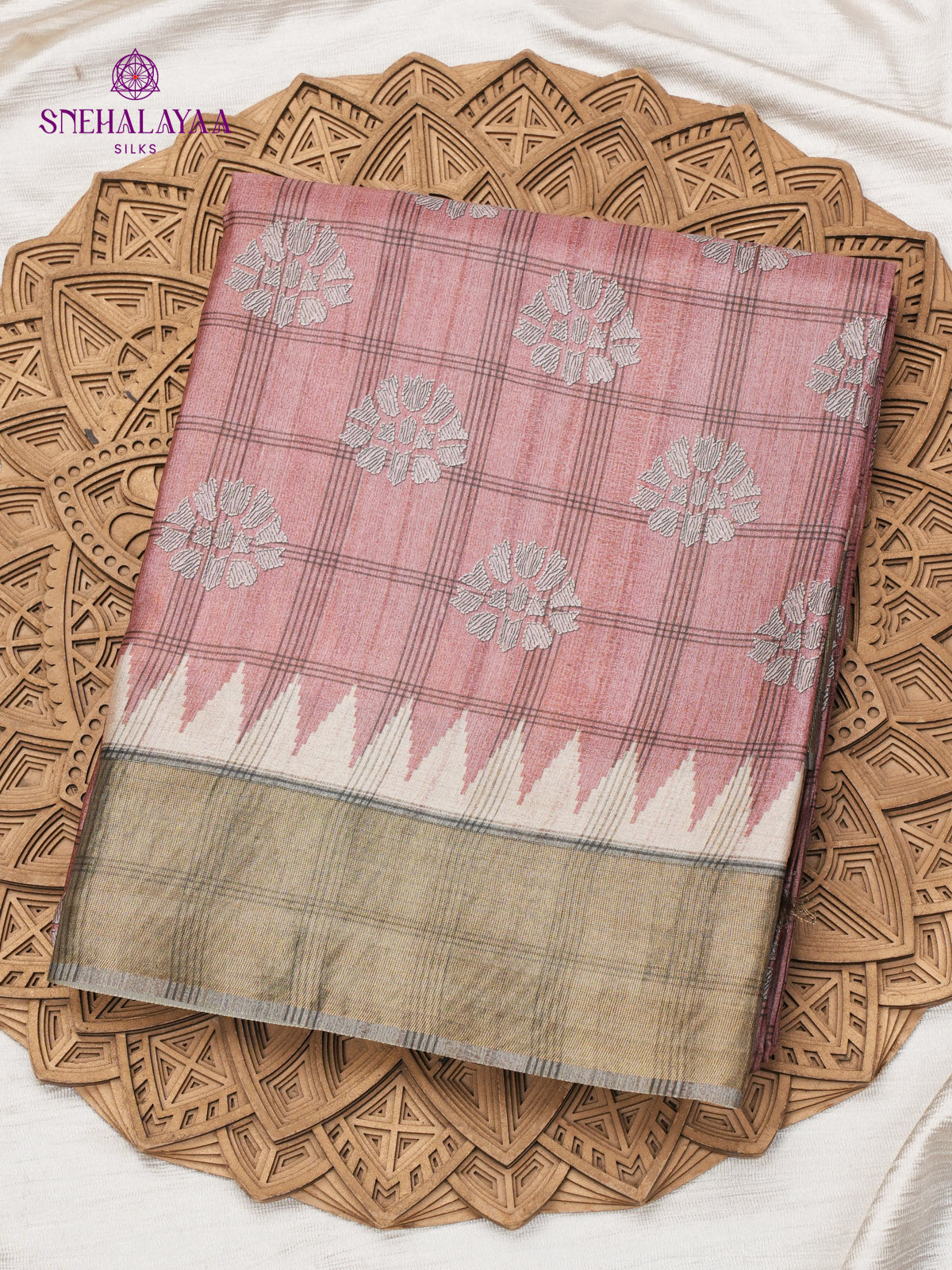 Mauve Rose Tussar Embroidery Saree