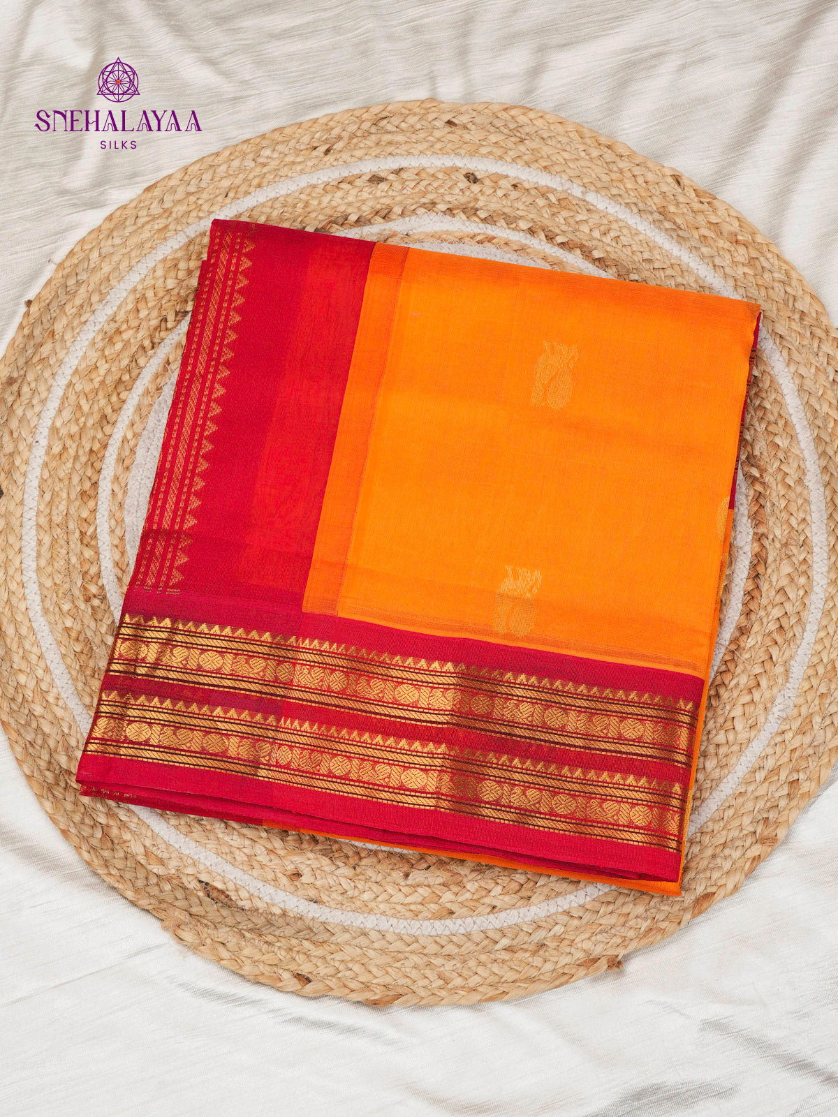 Mustard Yellow Kuppadam Silk Cotton Saree