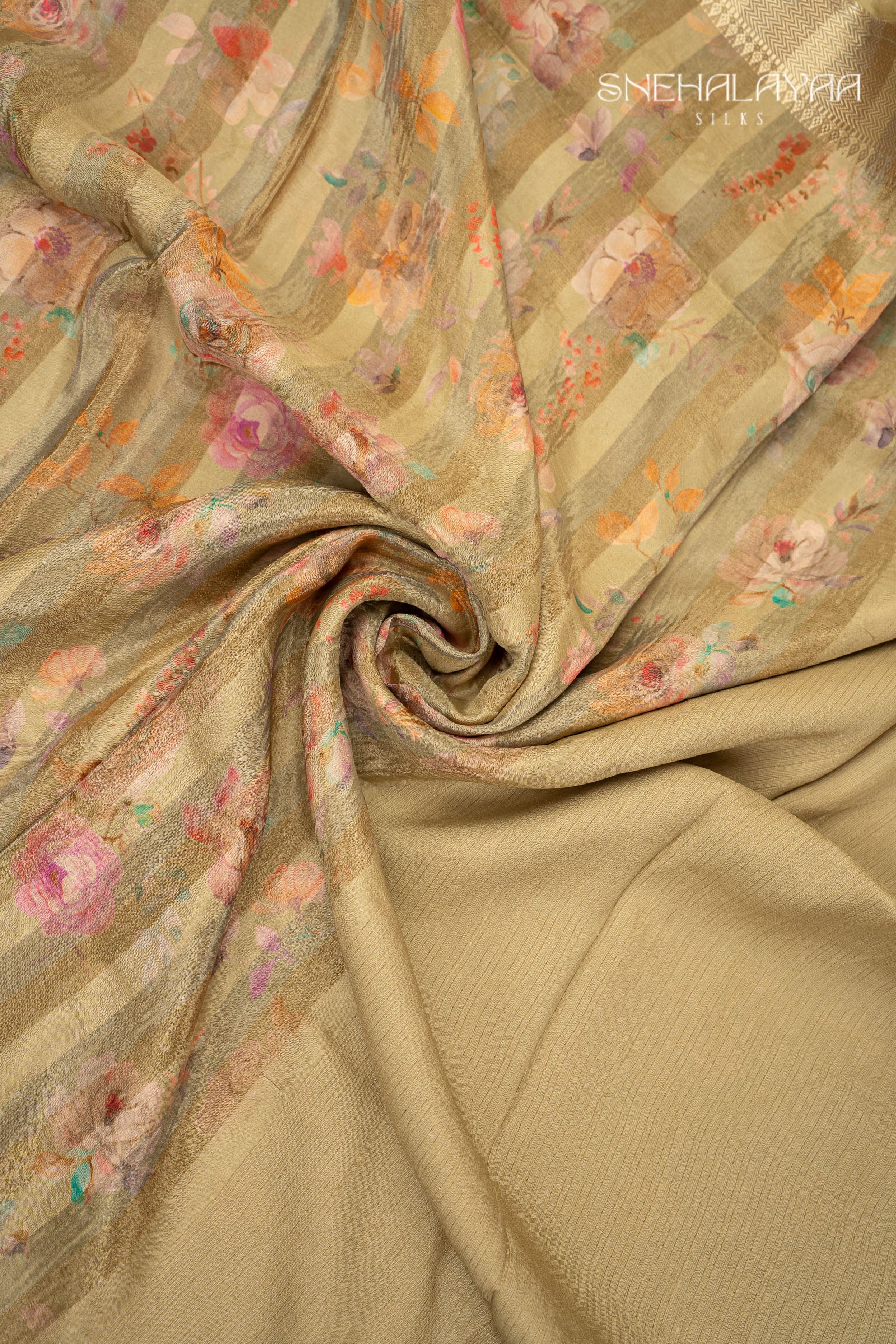 Olive Green Banaras Crepe Saree