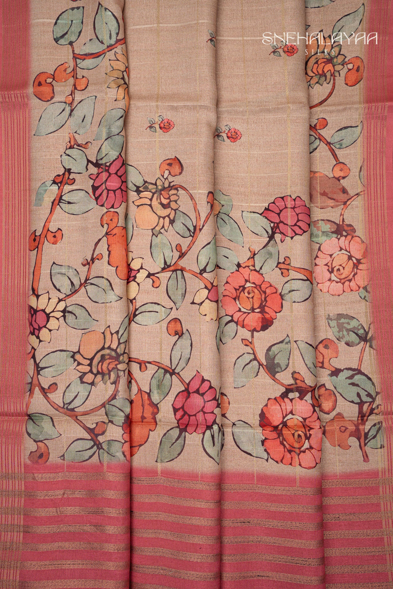 Beige Semi Tussar Saree