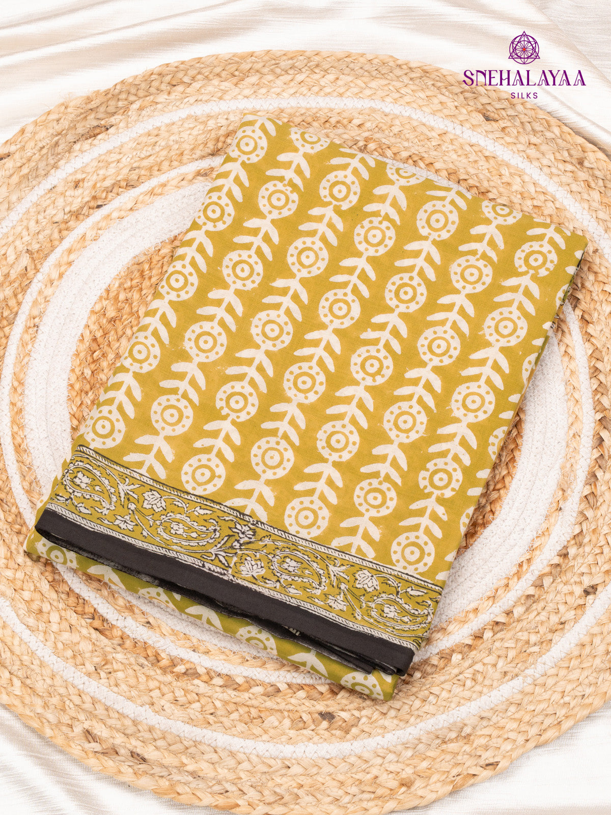 Mustard Green Jaipur Cotton Saree