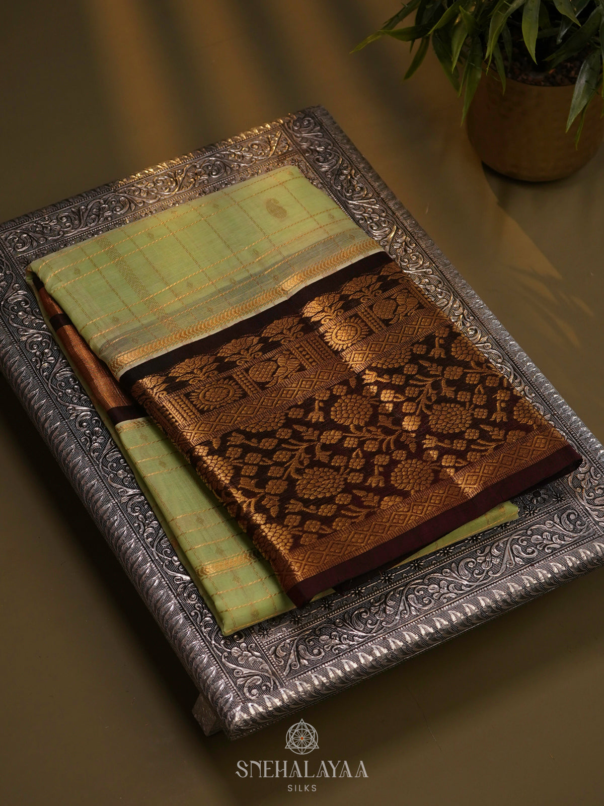 Pista Green Kuppadam Silk Cotton Saree with Rich Zari Pallu