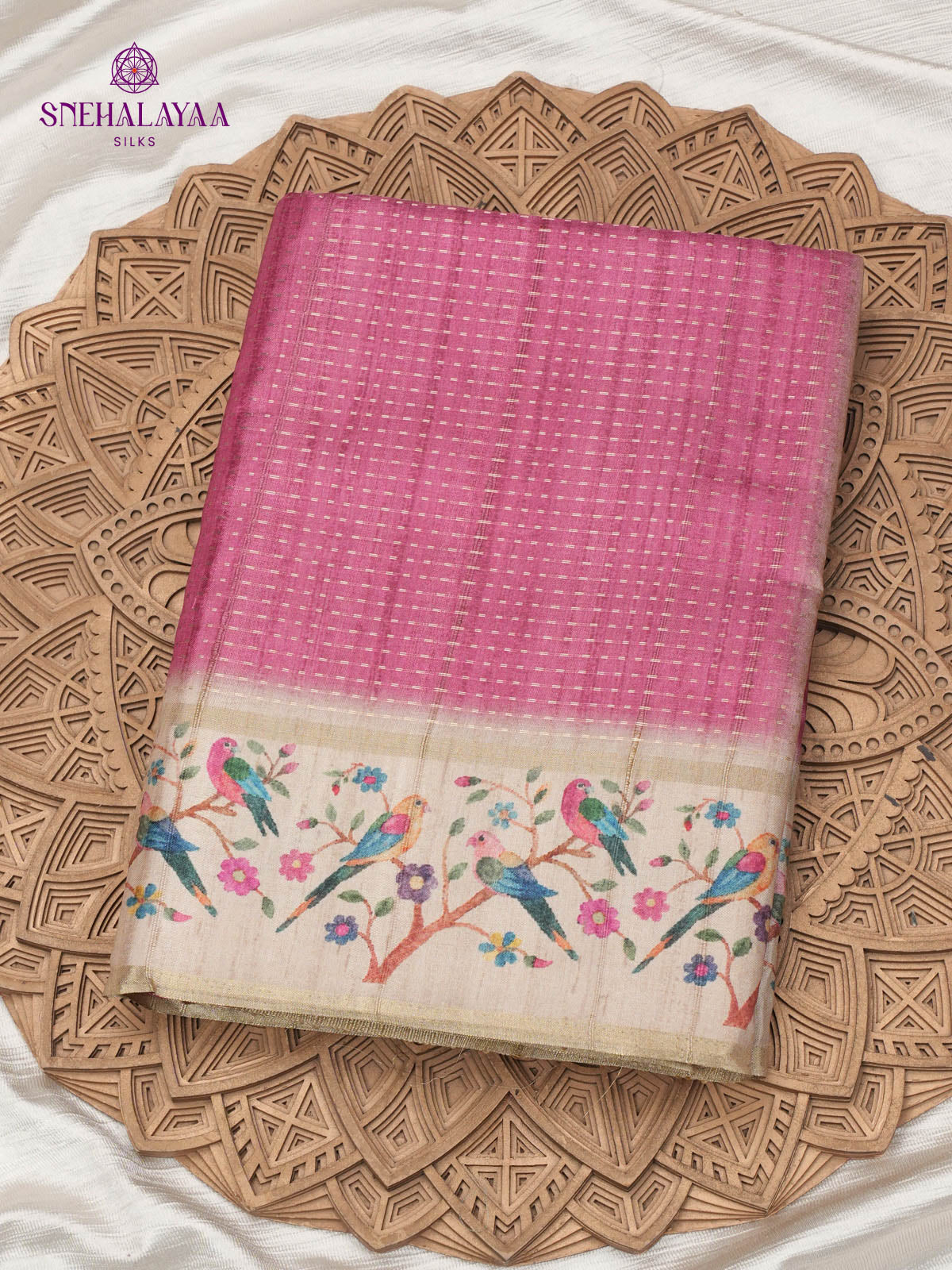 Pink Printed Tussar Saree