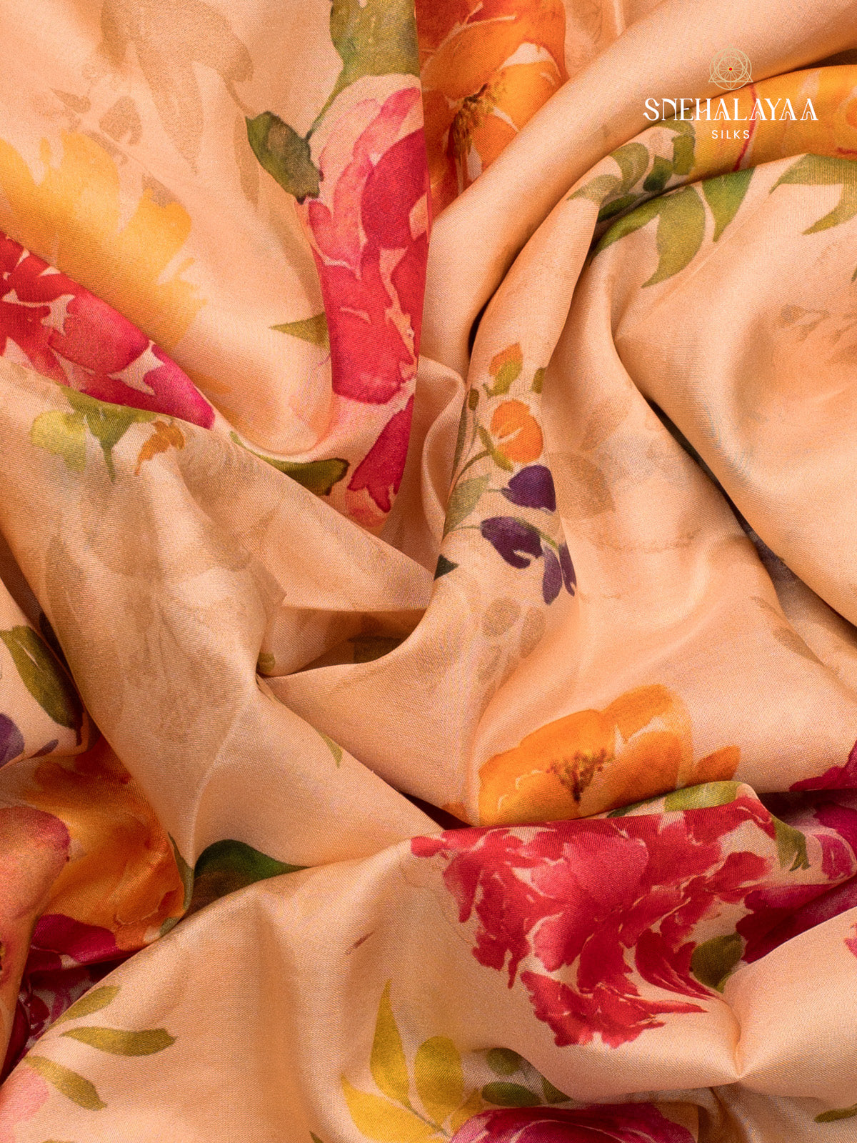 Peach Printed Kanjivaram Silk Saree