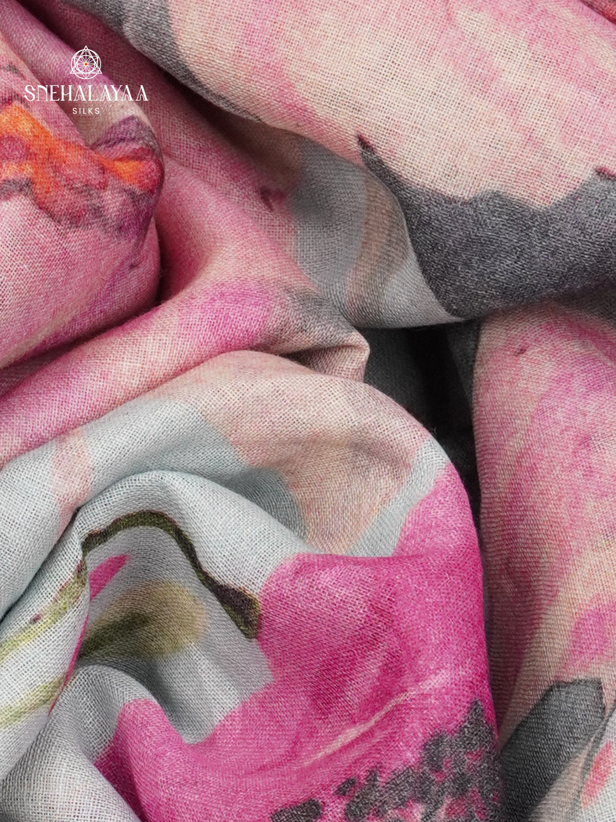 Pale Blue Printed Linen Cotton Saree