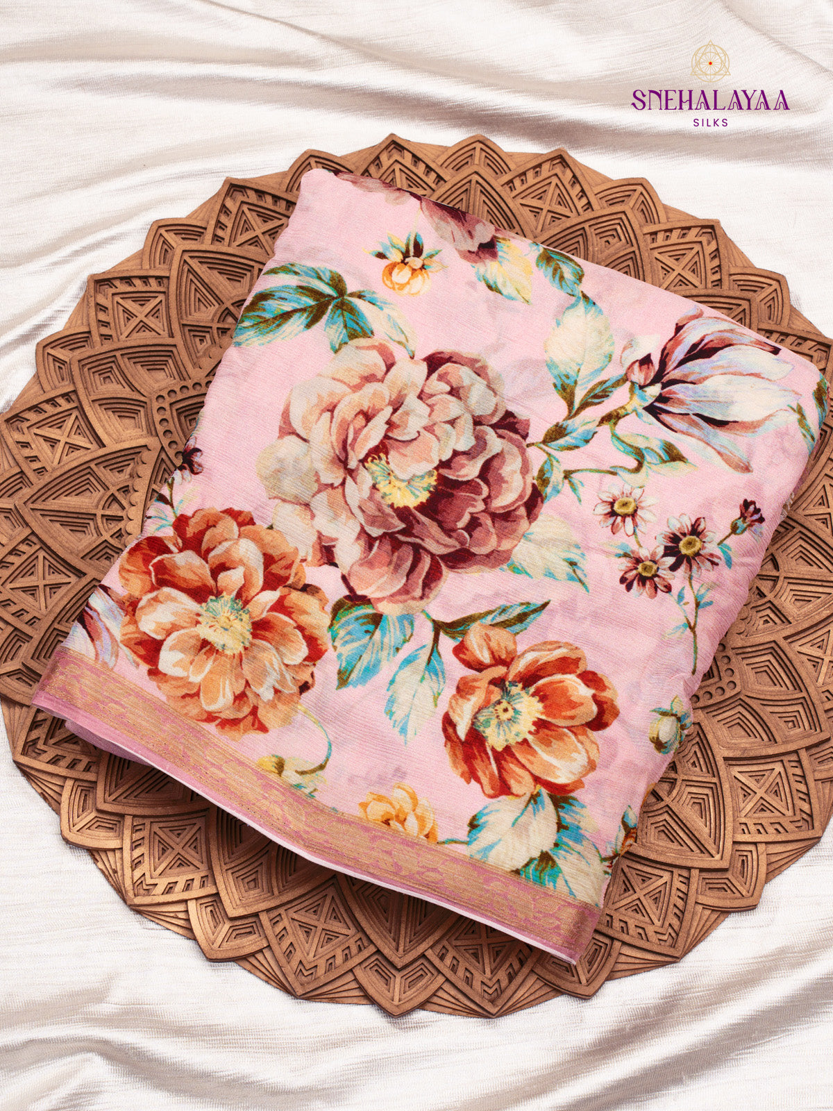 Pink Printed Chiffon Saree