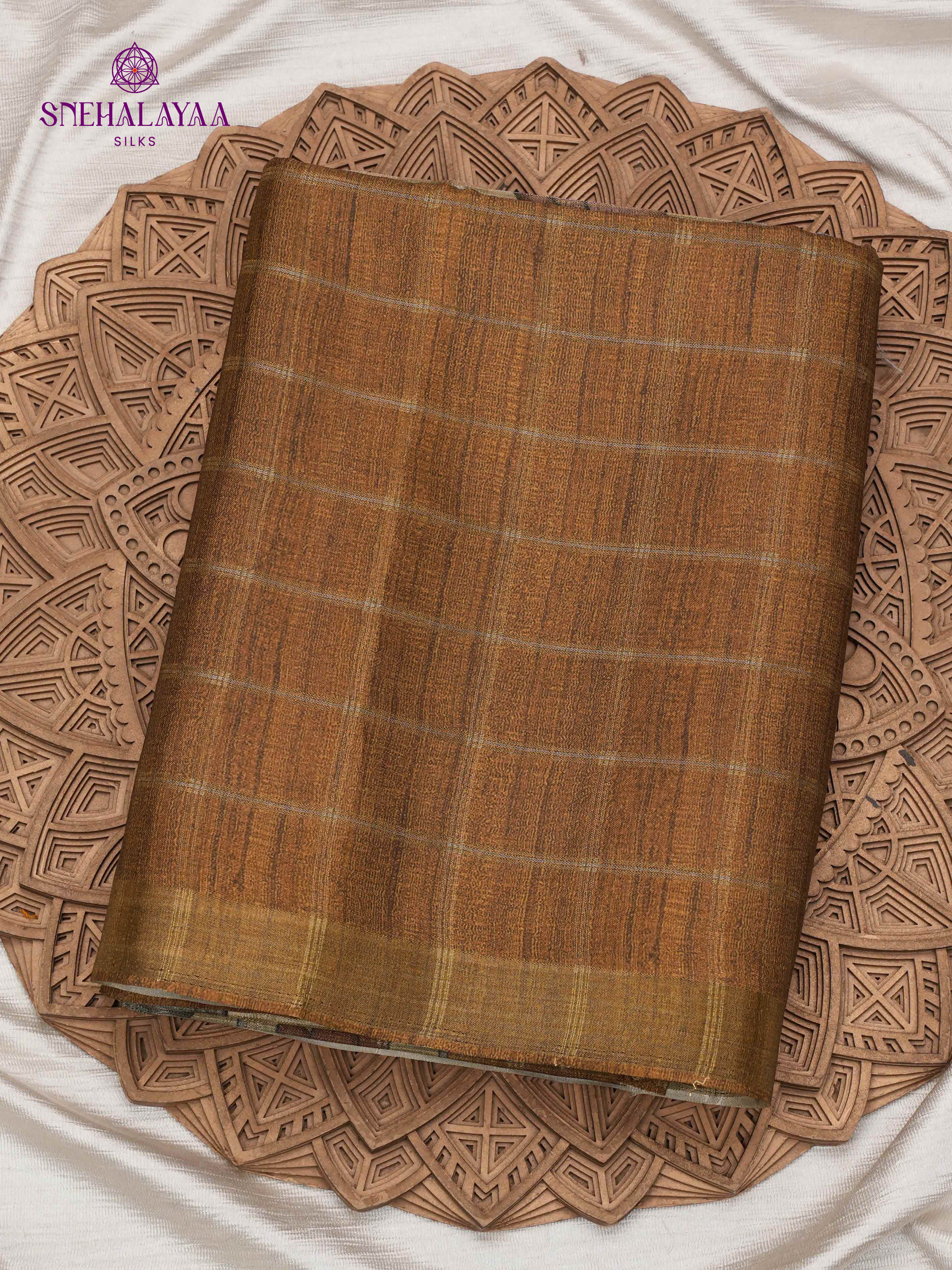 Brown Floral Printed Tussar Saree