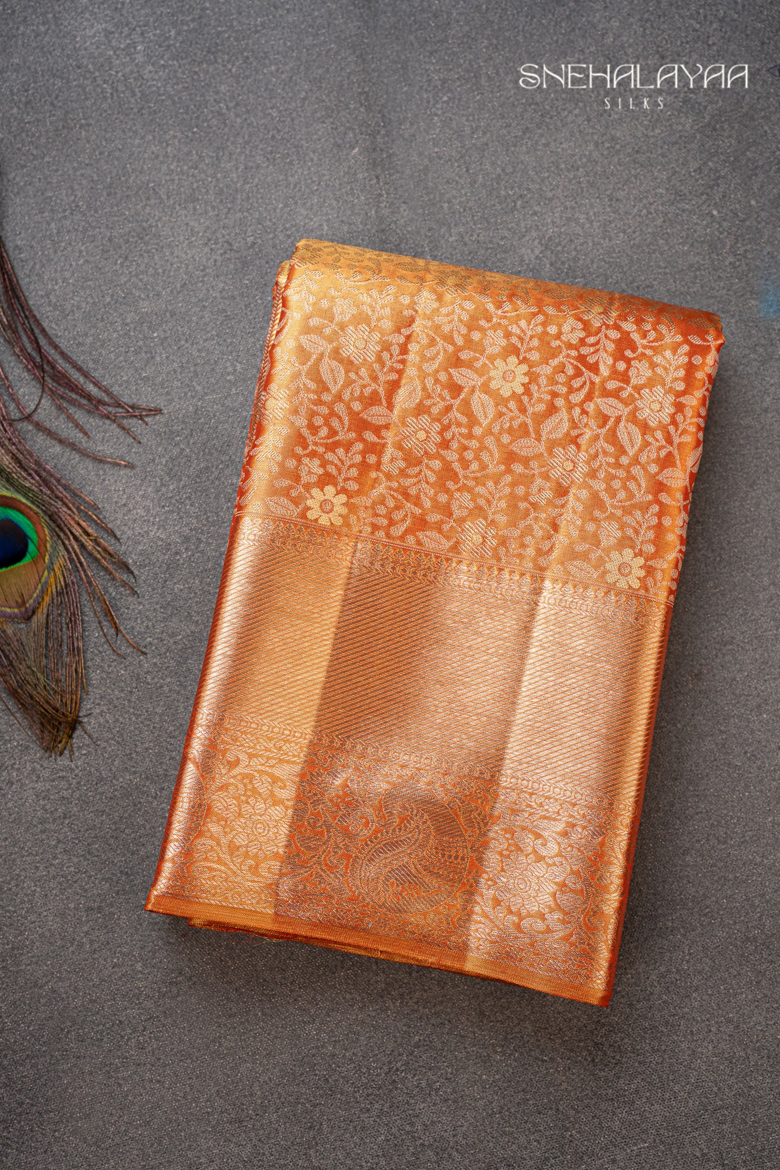 Tangerine Orange Kancheevaram Silk Saree