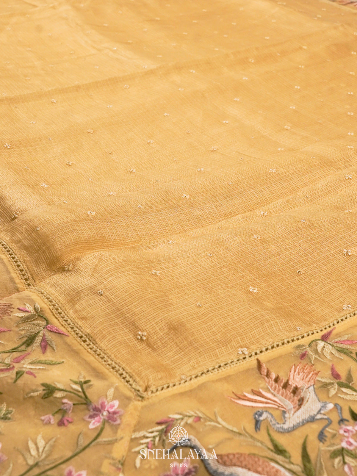 Yellow Kota Embroidery Saree