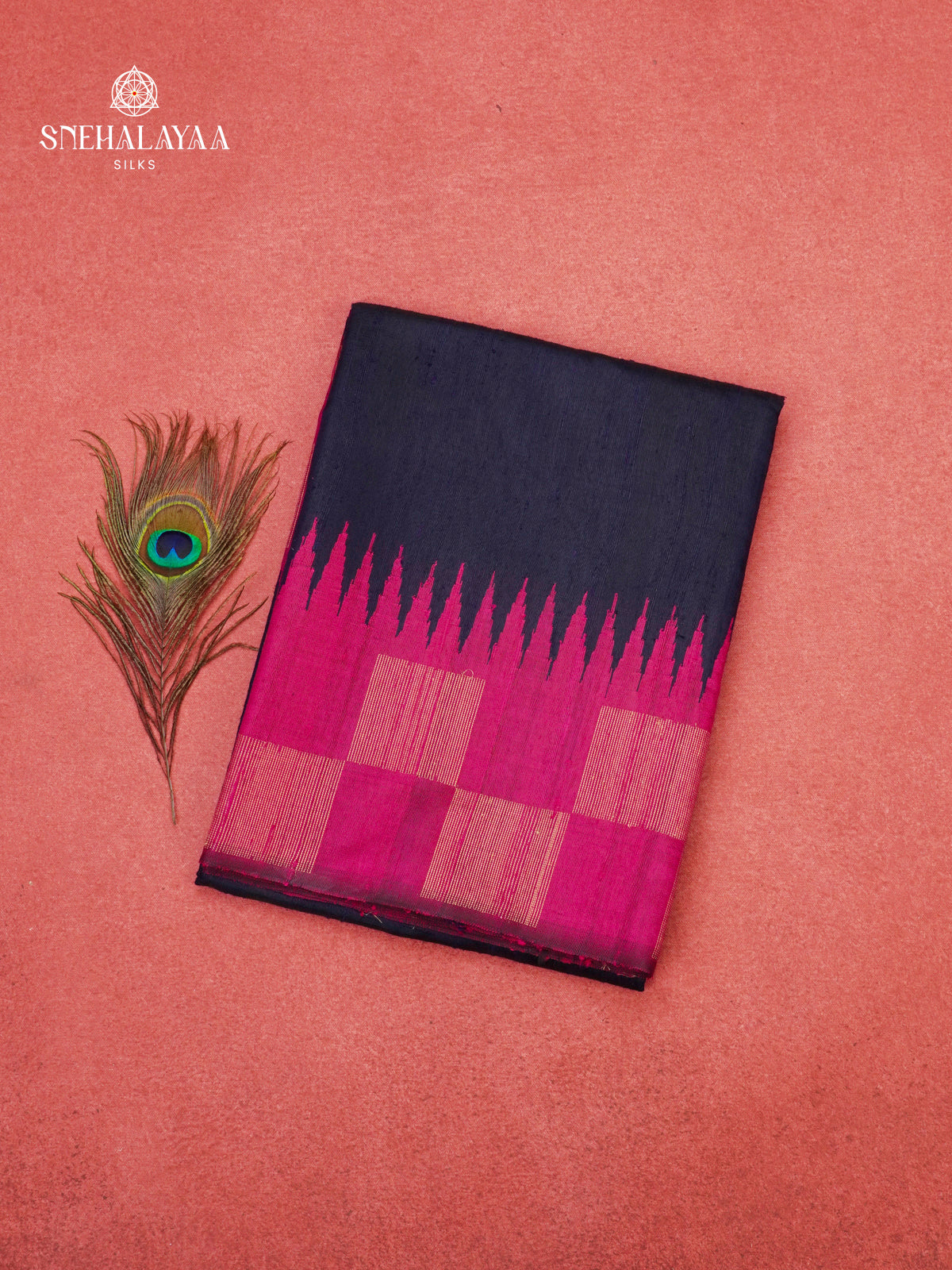 Navy Blue Dupion Silk Saree