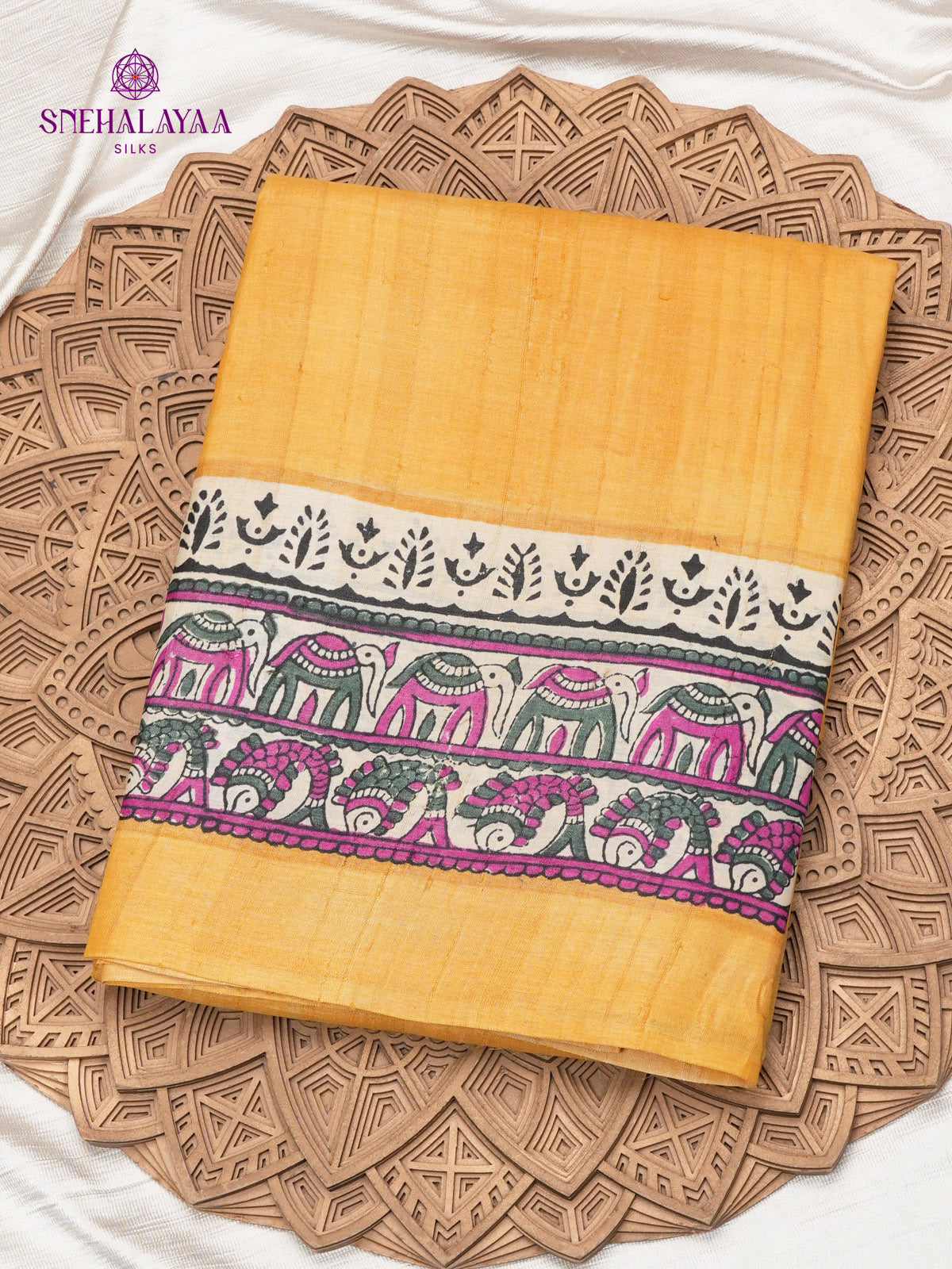 Mango Yellow Tussar Silk Saree