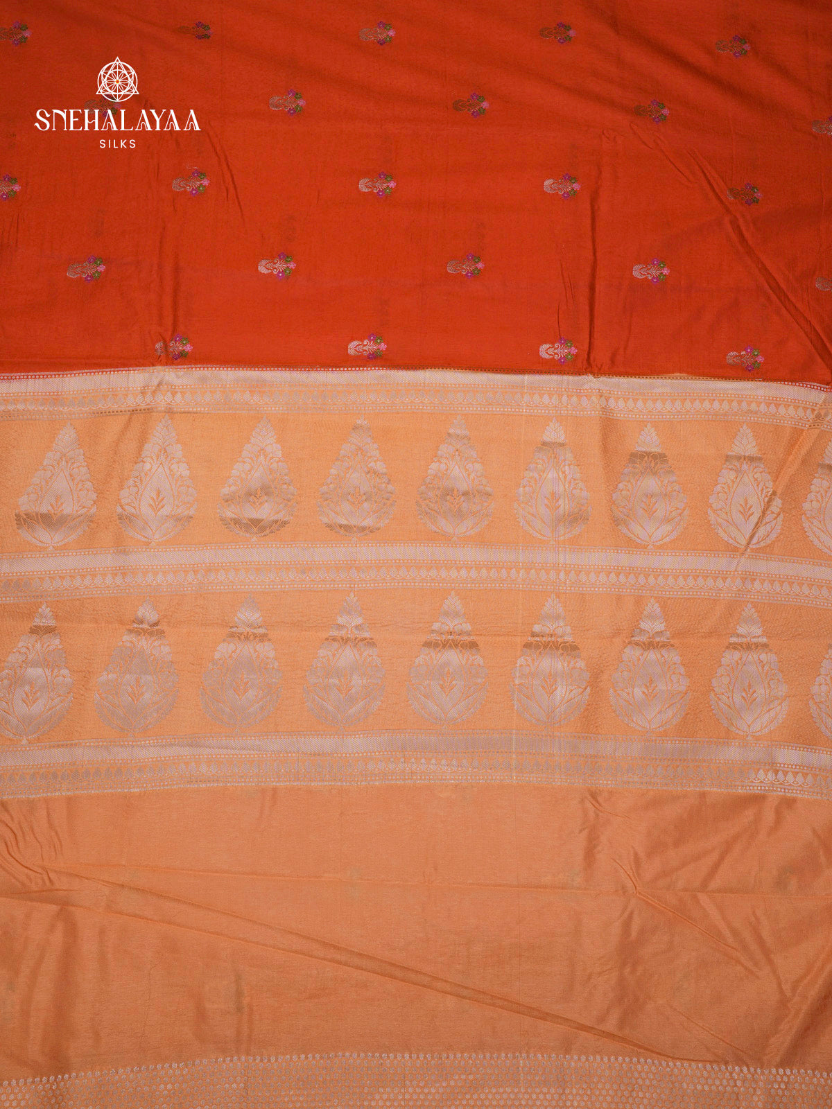 Orange Chiniya Silk Saree with Beige Woven Border