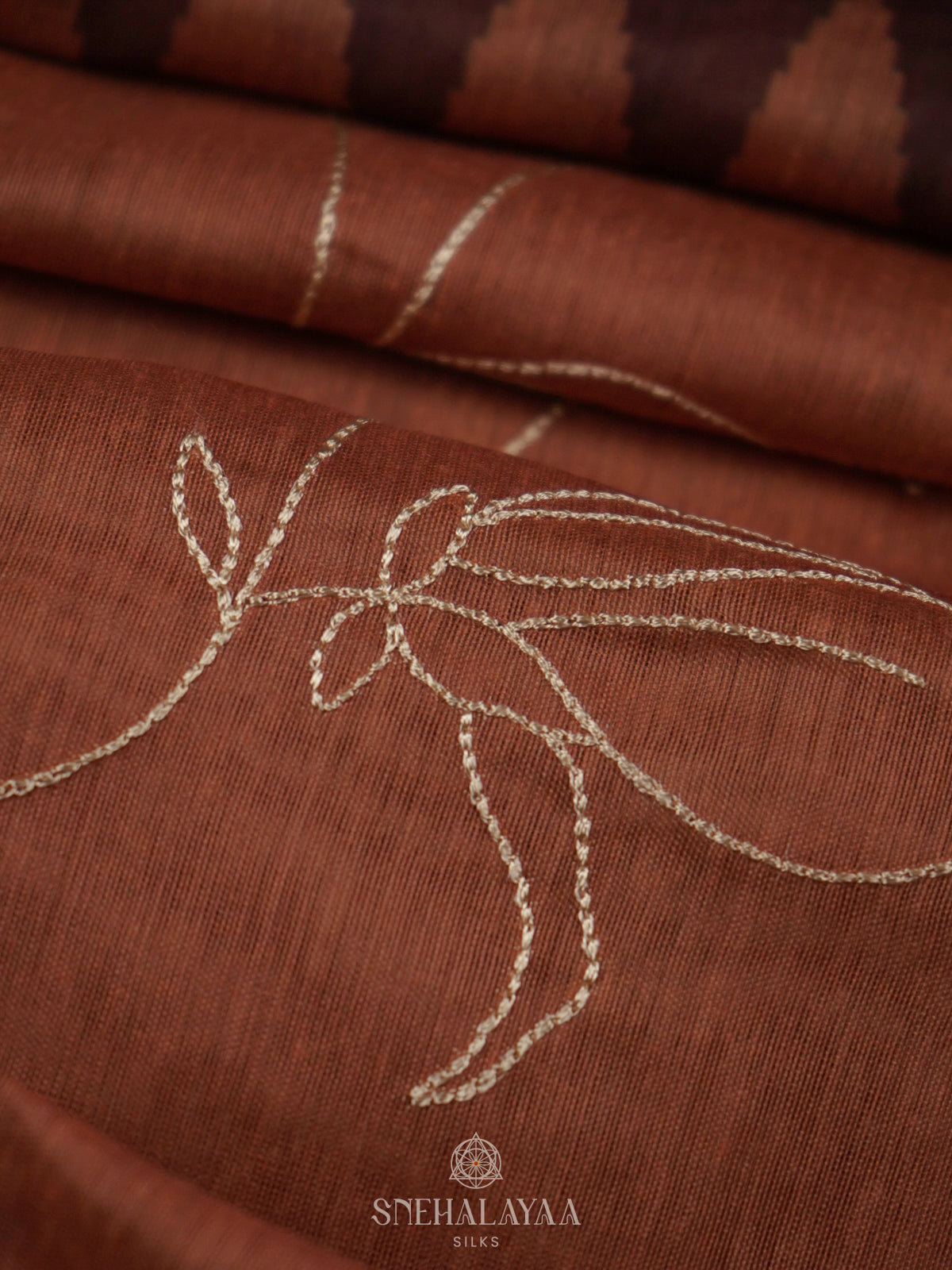 Brown Linen Embroidery Saree