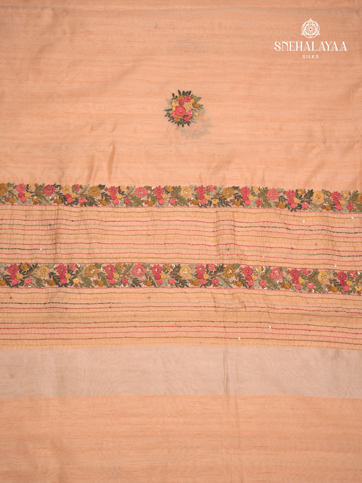 Peach Raw Silk Embroidery Saree