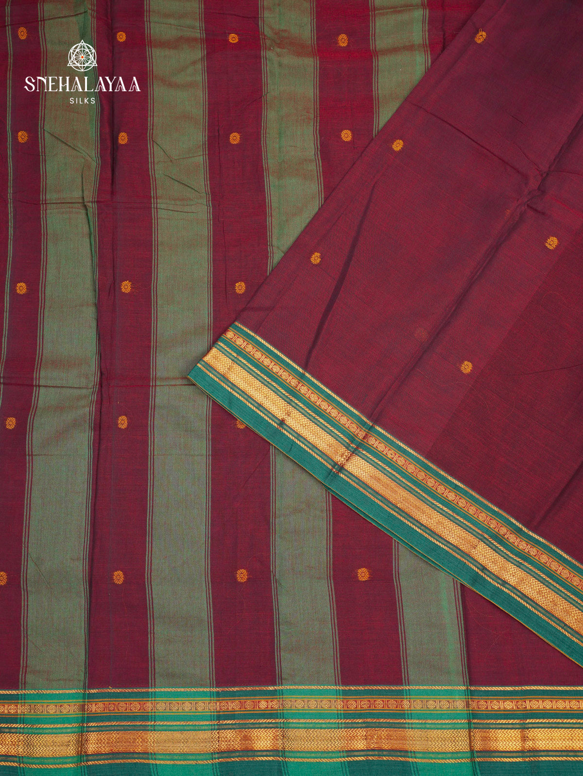 Maroon Narayanpet Cotton Saree without Blouse
