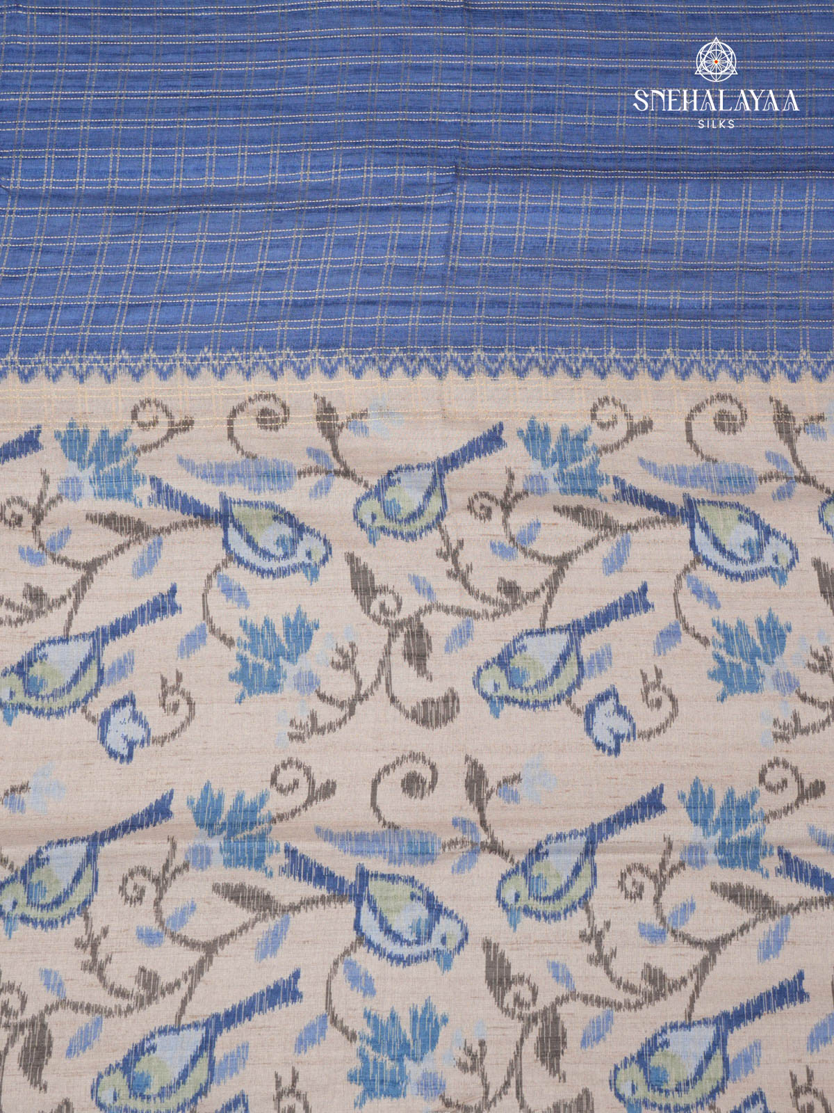 Royal Blue Printed Tussar Saree