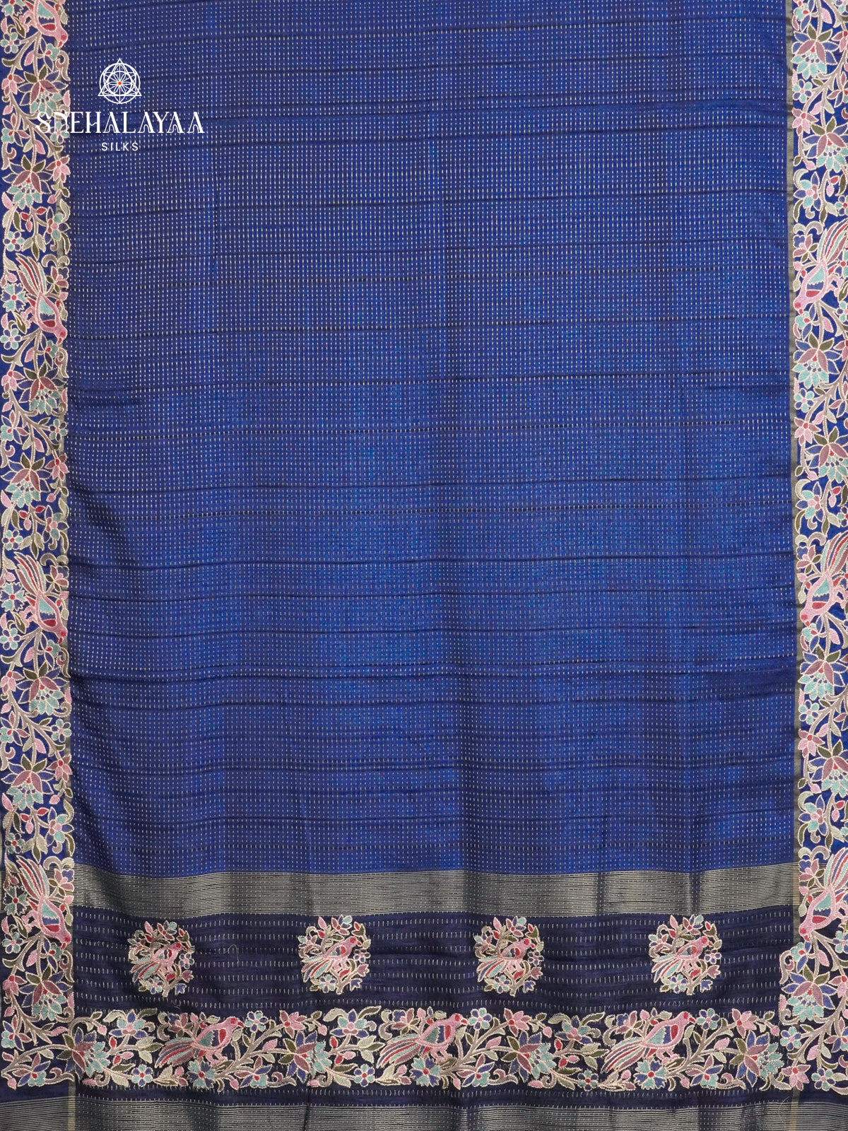 Blue Munga Tussar Embroidery Saree